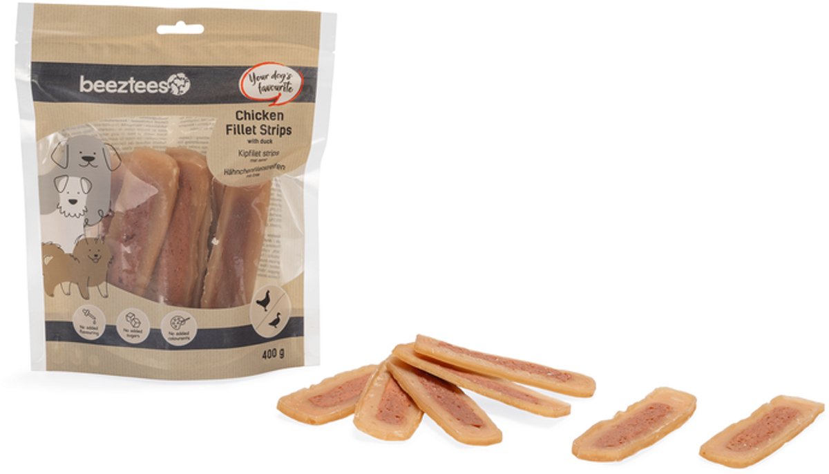 BEEZTEES Kipfilet strips met eend - 400gr.