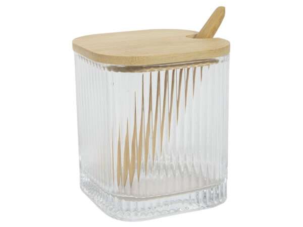 Pot glas 8x8,x9,5cm bamboe deksel m/lepel