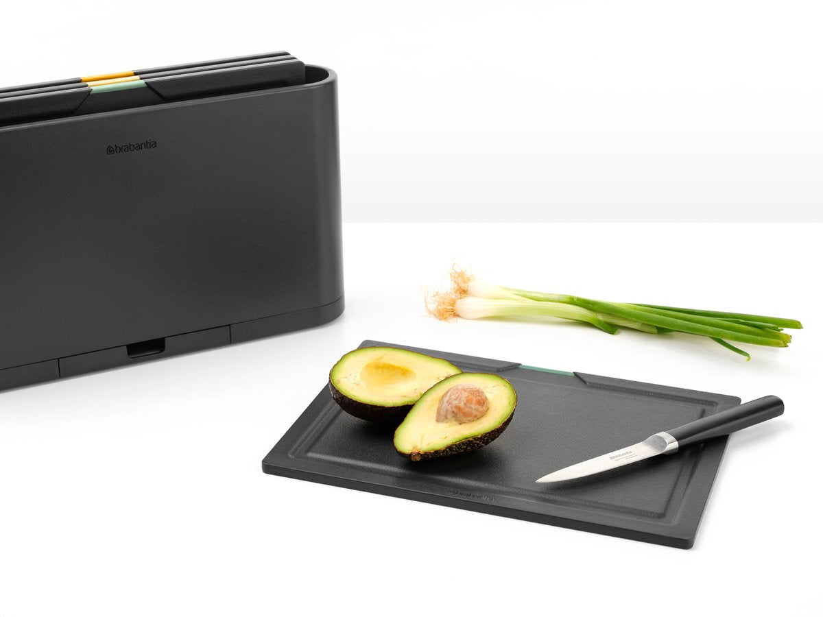 BRABANTIA Tasty+ Snijplanken set van 4 plus houder d. grijs
