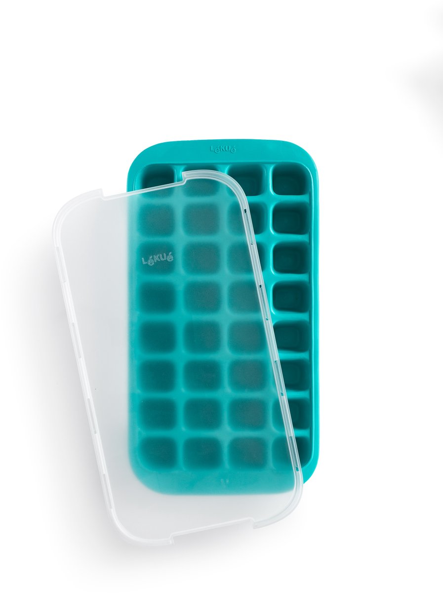 LEKUE IJsblokjesvorm met deksel vierkant turquoise