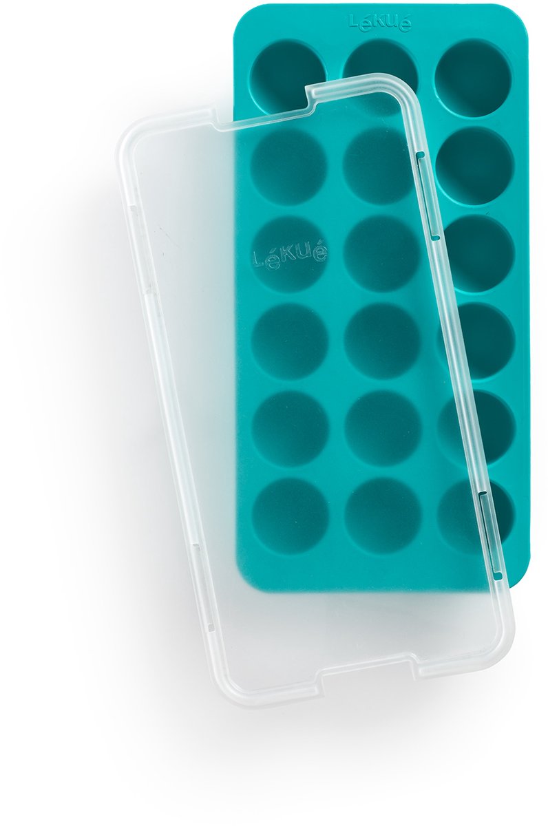 LEKUE IJsblokjesvorm met deksel rond turquoise