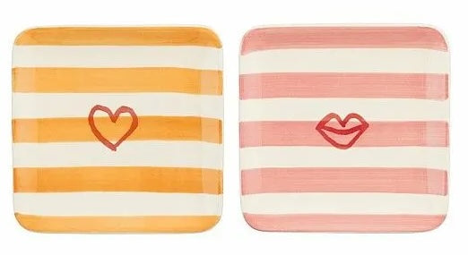 BLISS Bord vierkant 14x14cm - ass. roze/ oranje