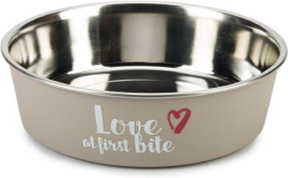 BEEZTEES Hondenvoerbak Love at first bite - 21cm Grijs - RVS