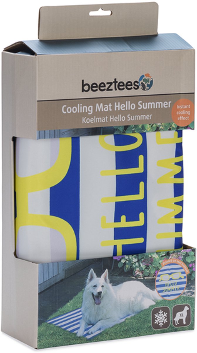 BEEZTEES Koelmat Hello summer - 100x60cm Blauw/wit