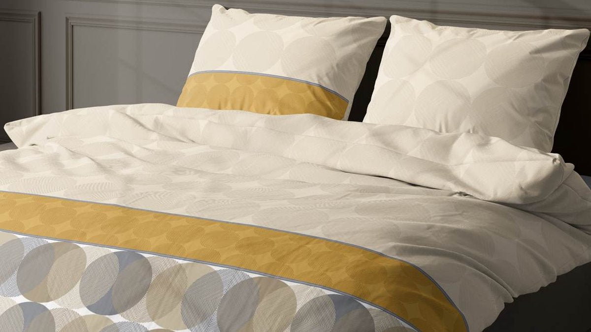 SATIN D'OR Dekbedovertrek - 240x200cm - Cercles beige/ oker satijn