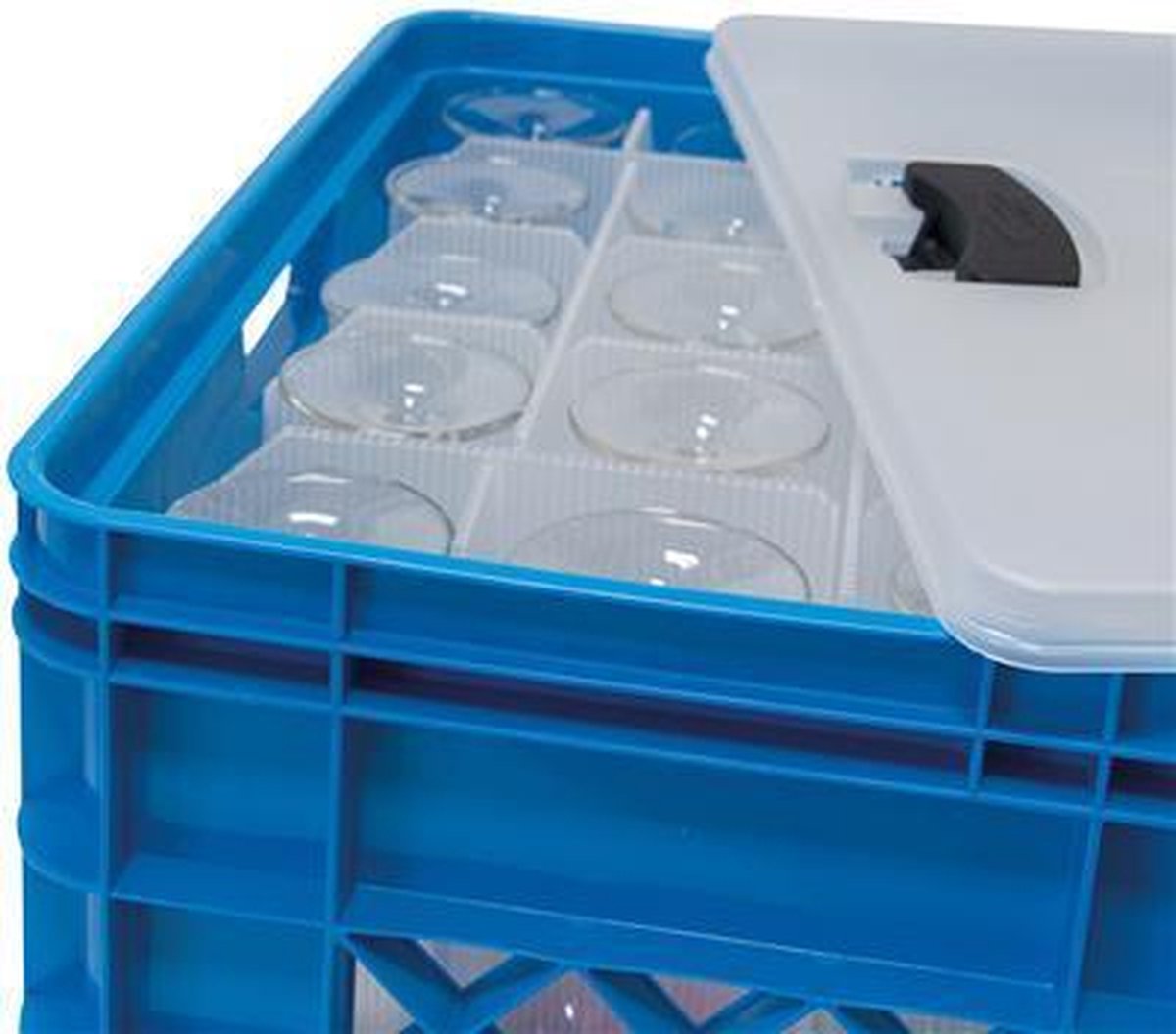 SUNWARE  Square glazenkrat met deksel voor wijn en champagneglazen - blauw