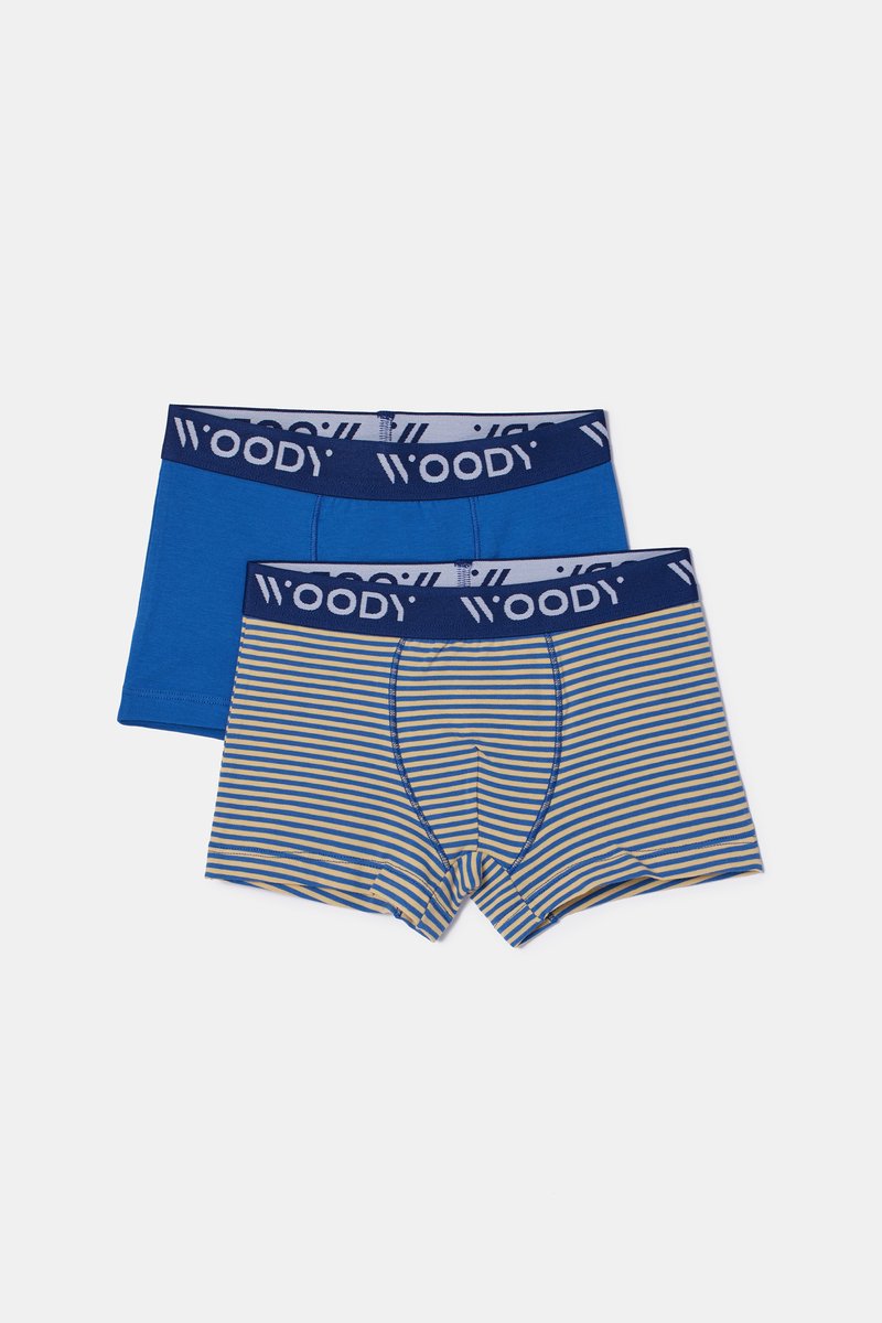 WOODY Jongens boxer set blauw + streep - 3Y