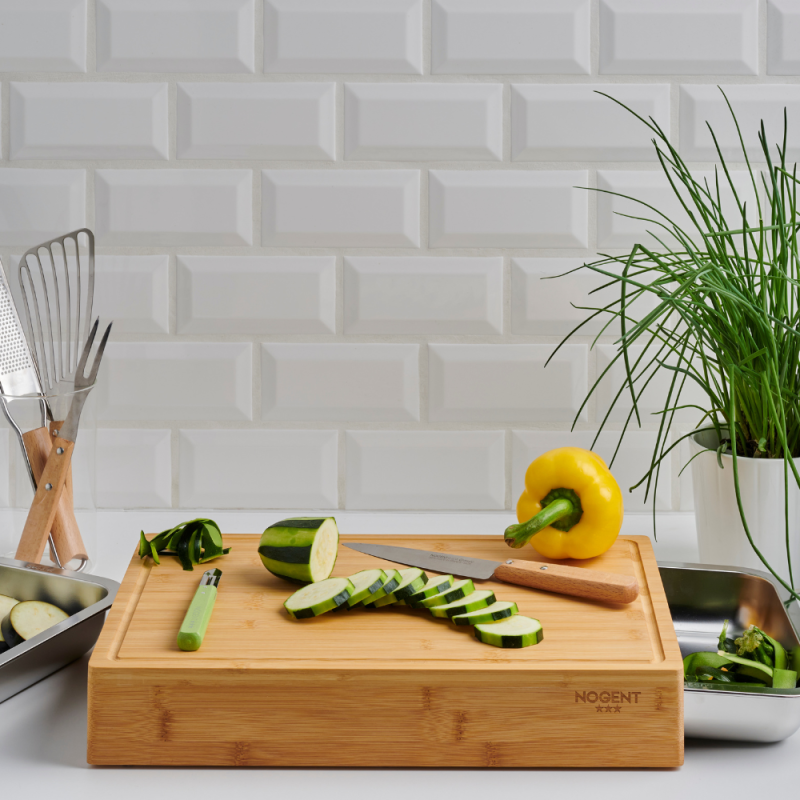NOGENT Snijplank bamboe met 2 inox lades - 41x28,5x6,5cm