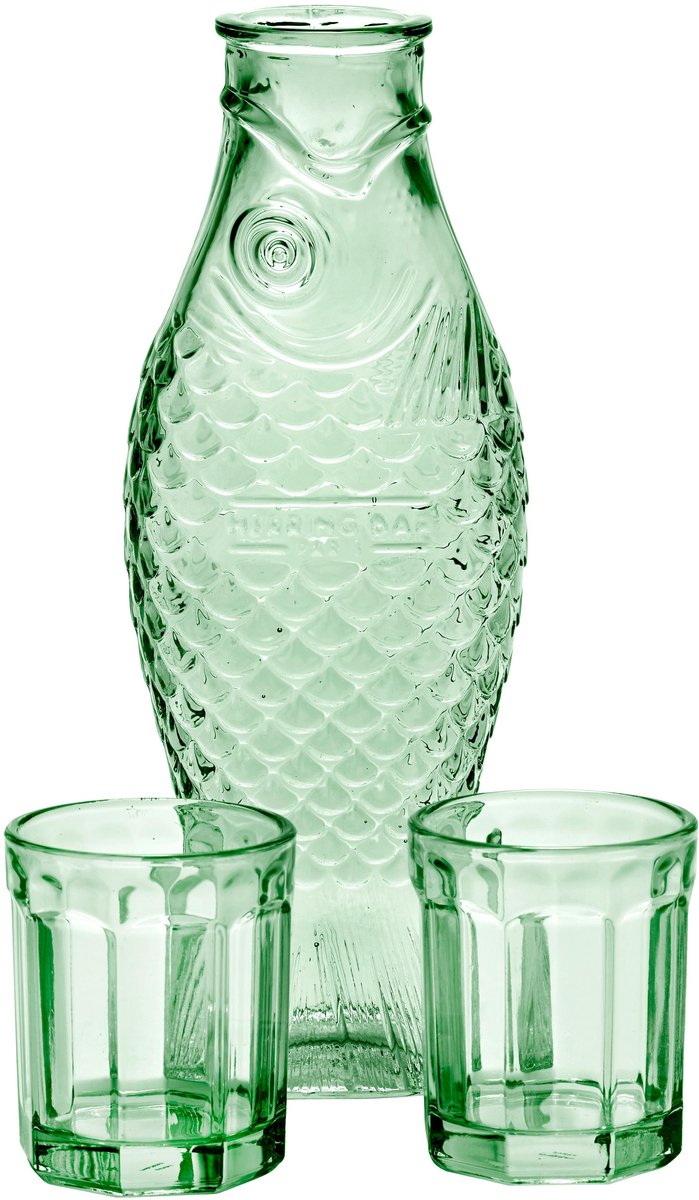 Paola Navone Fish&Fish - Set karaf + 2 glazen groen - M