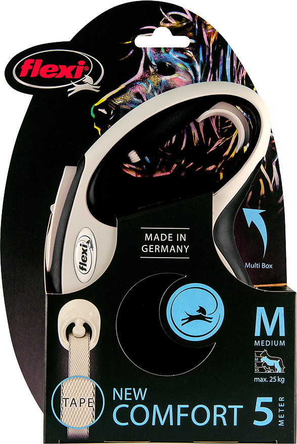 FLEXI New comfort - Hondenriem M - 5m - Zwart