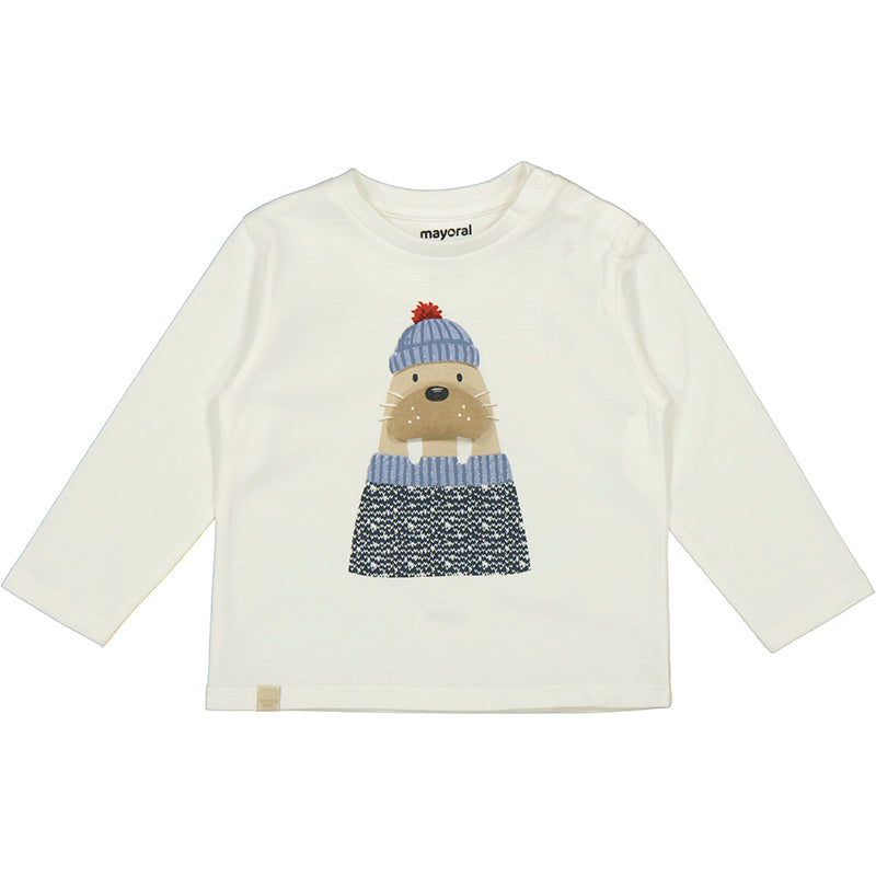MAYORAL B L/s t-shirt applique animal - cream - 3