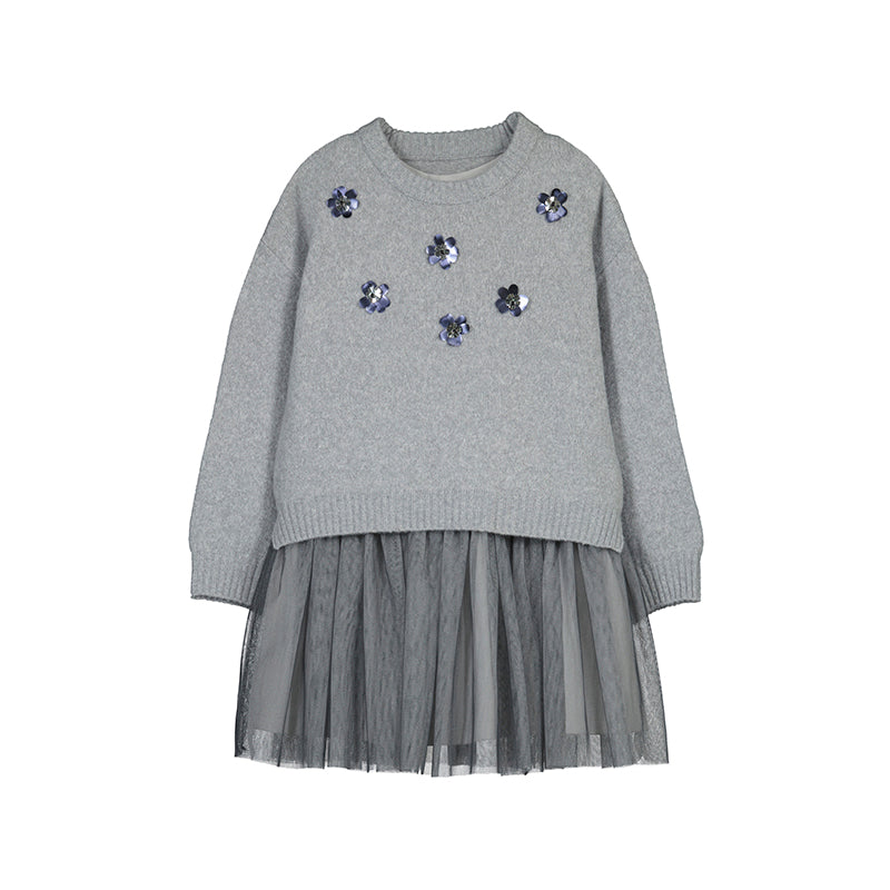 MAYORAL G Combined knit dress - silver - 8