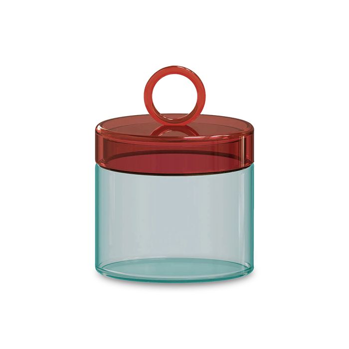 WD Pot 1L in borosilicaat glas met gekleurde ronde greep - rood/ blauw