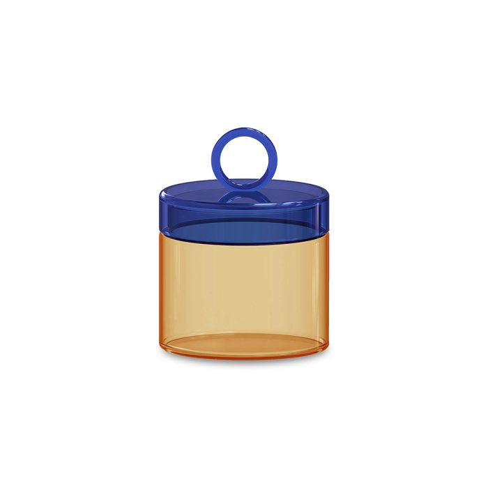 WD Pot 0,5L in borosilicaat glas met gekleurde ronde greep - blauw/ oranje
