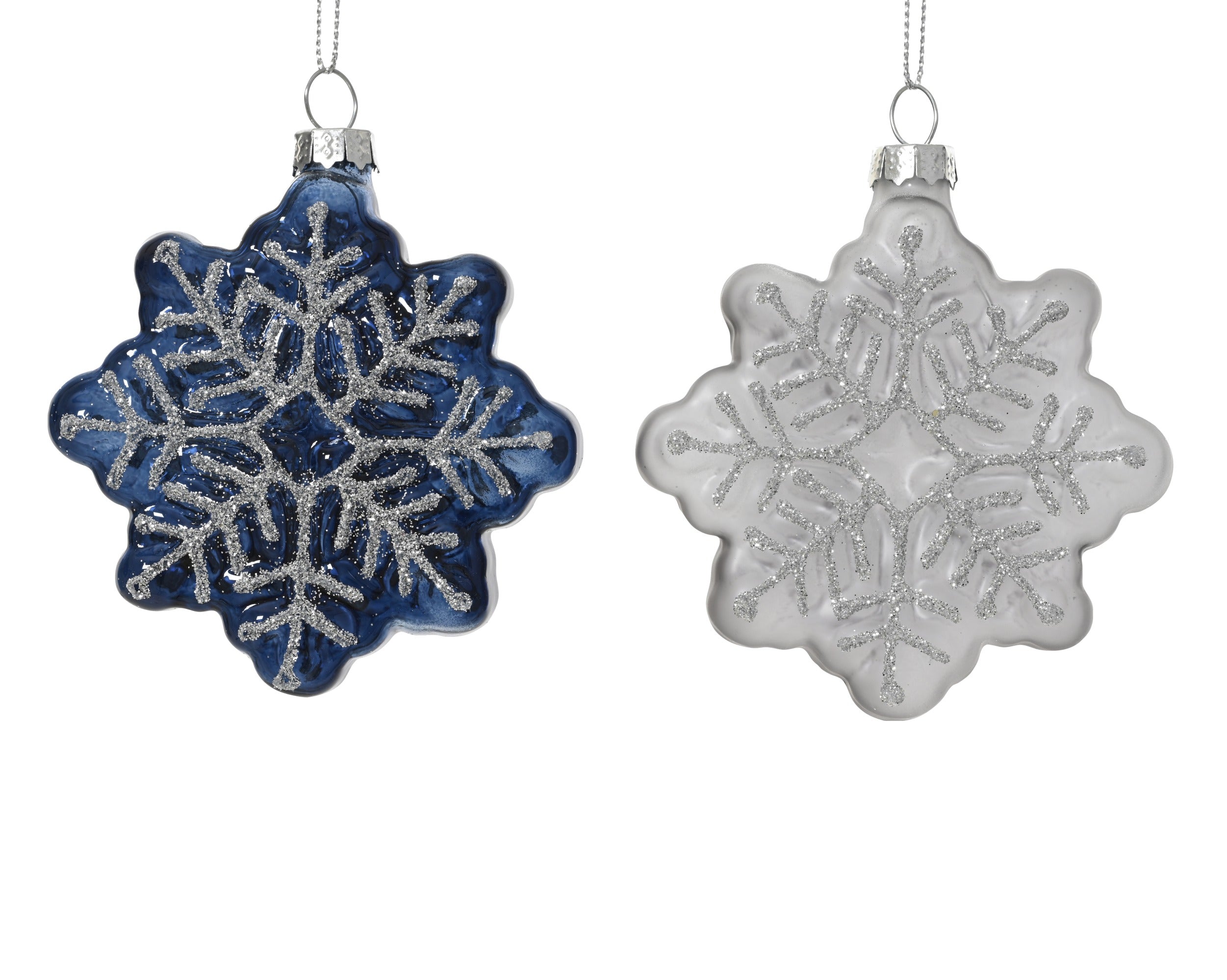 Kersthanger sneeuwvlok 8cm -blauw/wit - ass. (prijs per stuk)