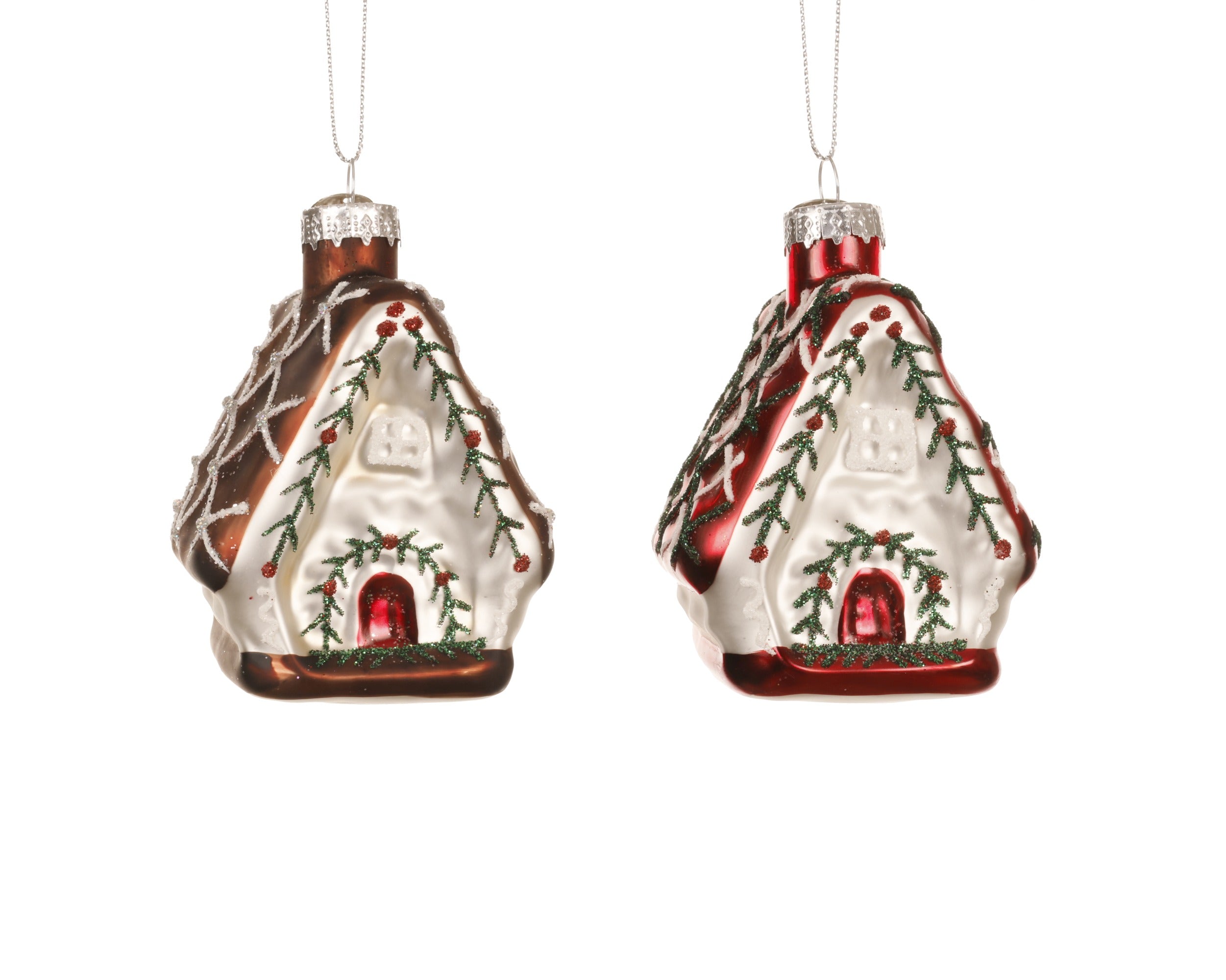 Kersthanger huisje glas 8.2cm - ass. (prijs per stuk)
