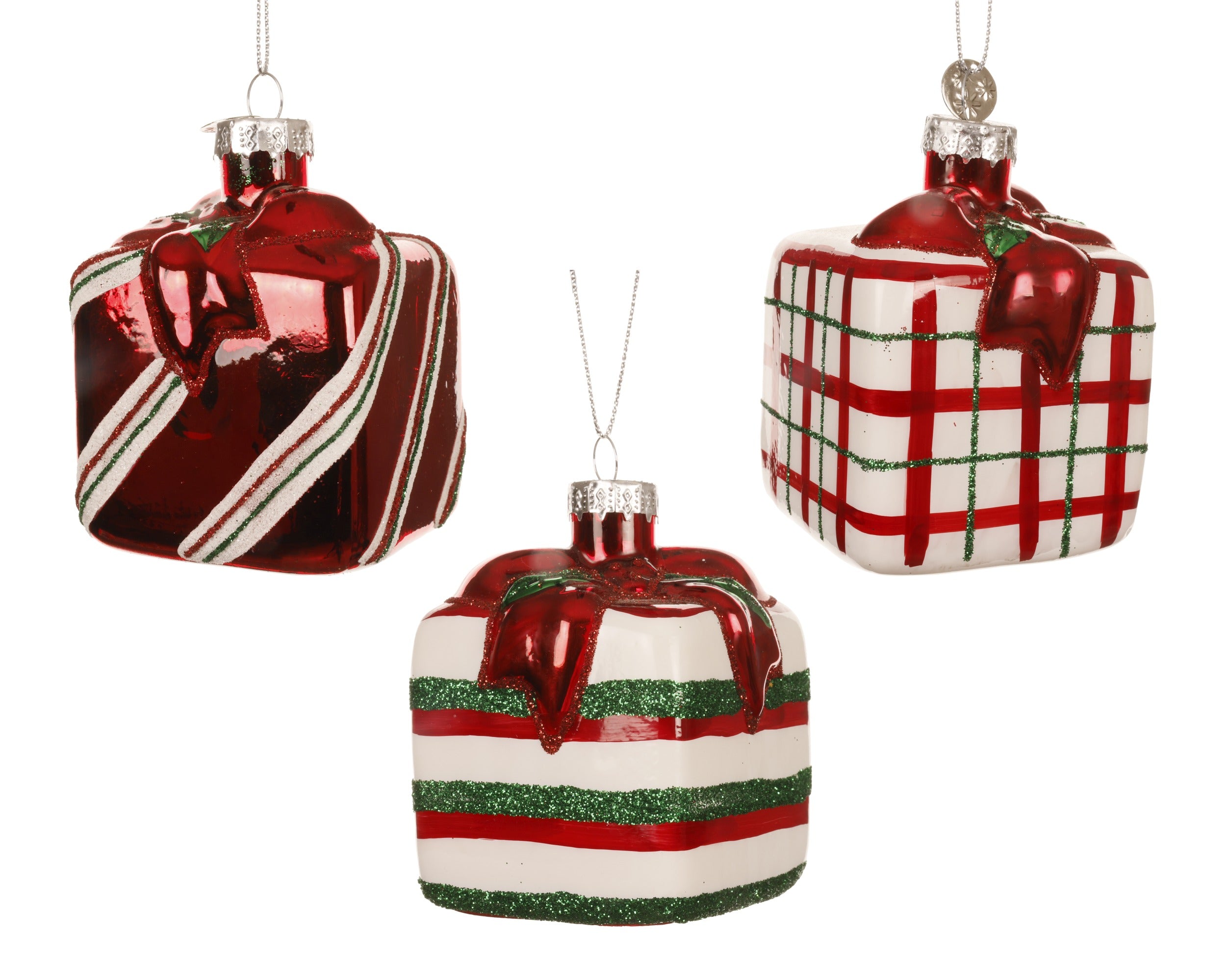 Kersthanger cadeau glas 6cm - ass. (prijs per stuk)