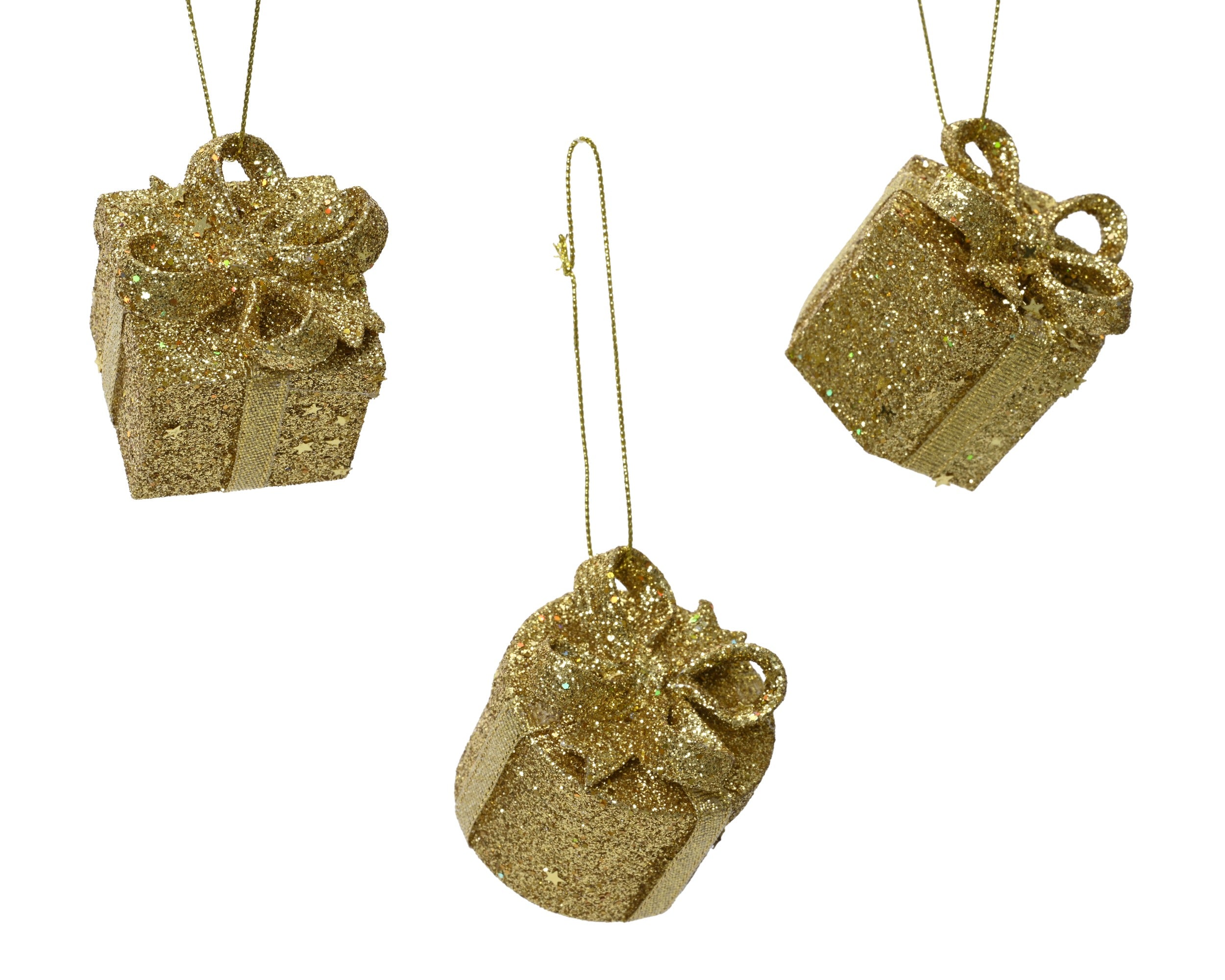 Kersthanger giftbox kunststof glitter - 4.3x5.1cm - goud - ass. (prijs per stuk)