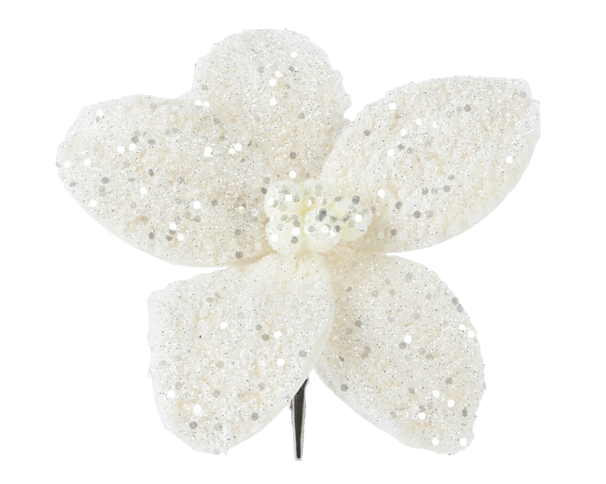 Kerst kerstster kunstbont op clip 18cm - creme