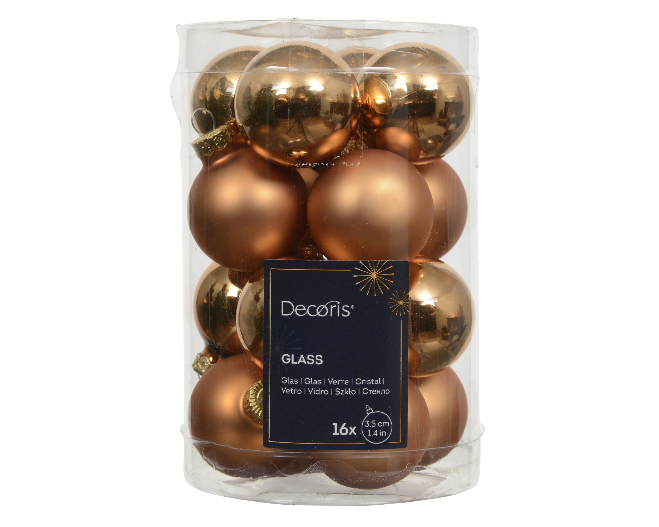 Kerstballen glas glans/mat mix 3.5cm - brandy 16st.