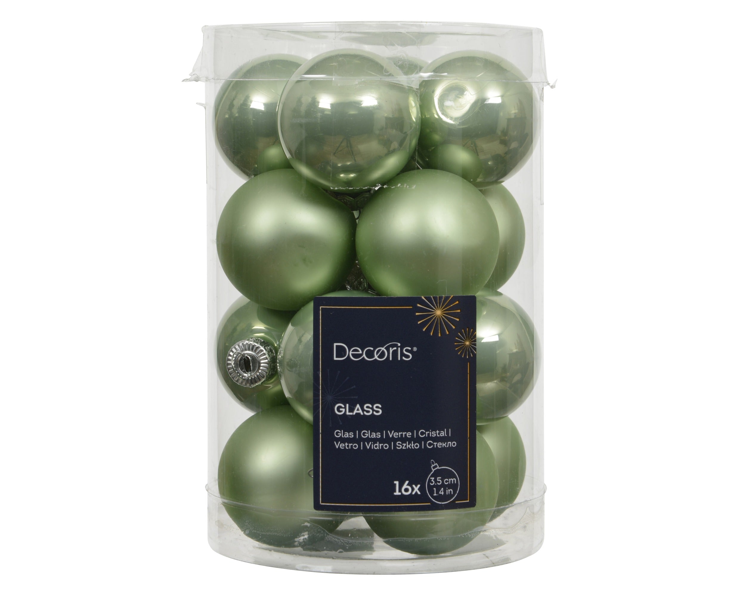 Kerstballen glas emaille/mat mix 3.5cm - matcha green 16st.