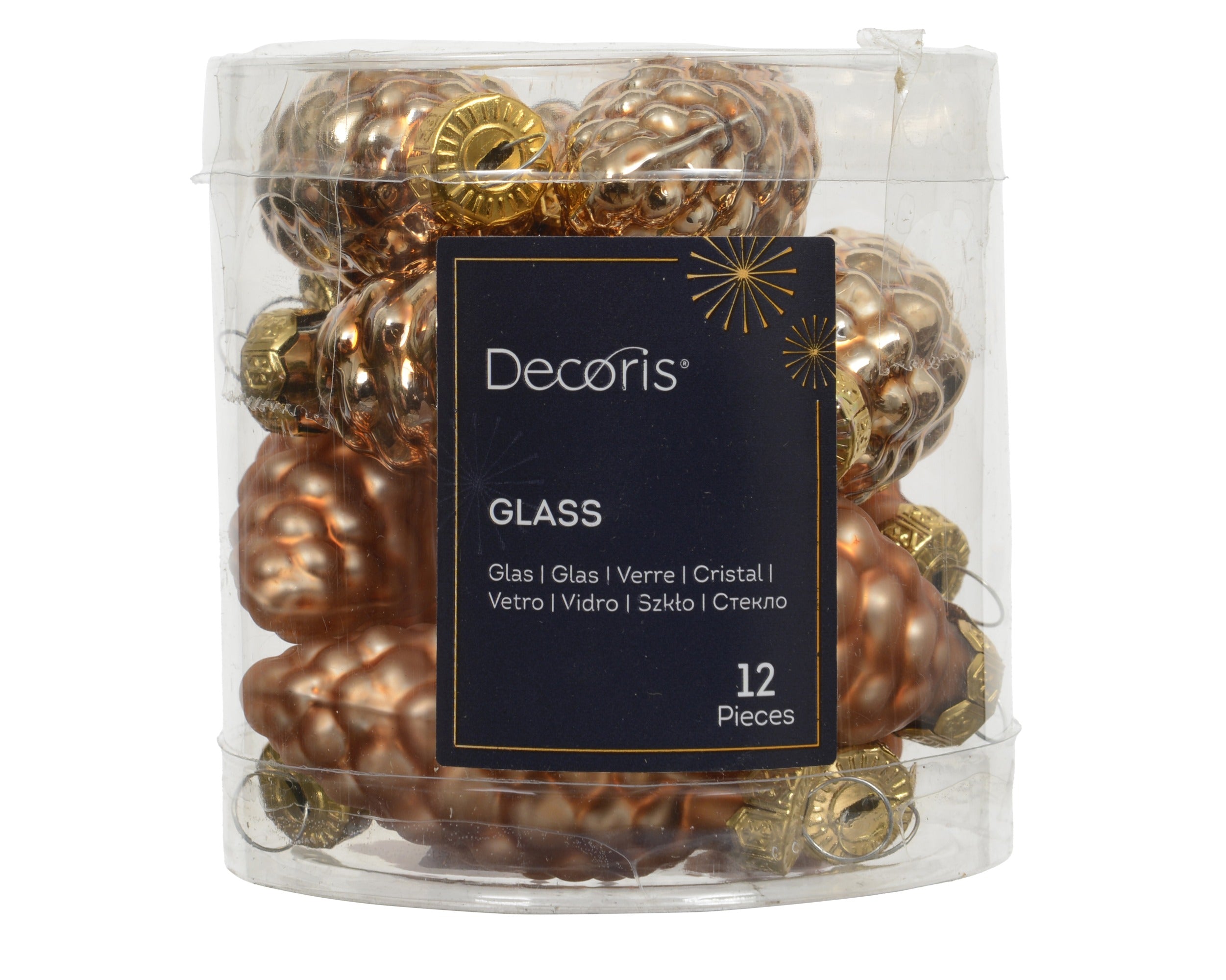 Kerstballen dennenappel glas glans/mat mix 6cm - brandy 12st.