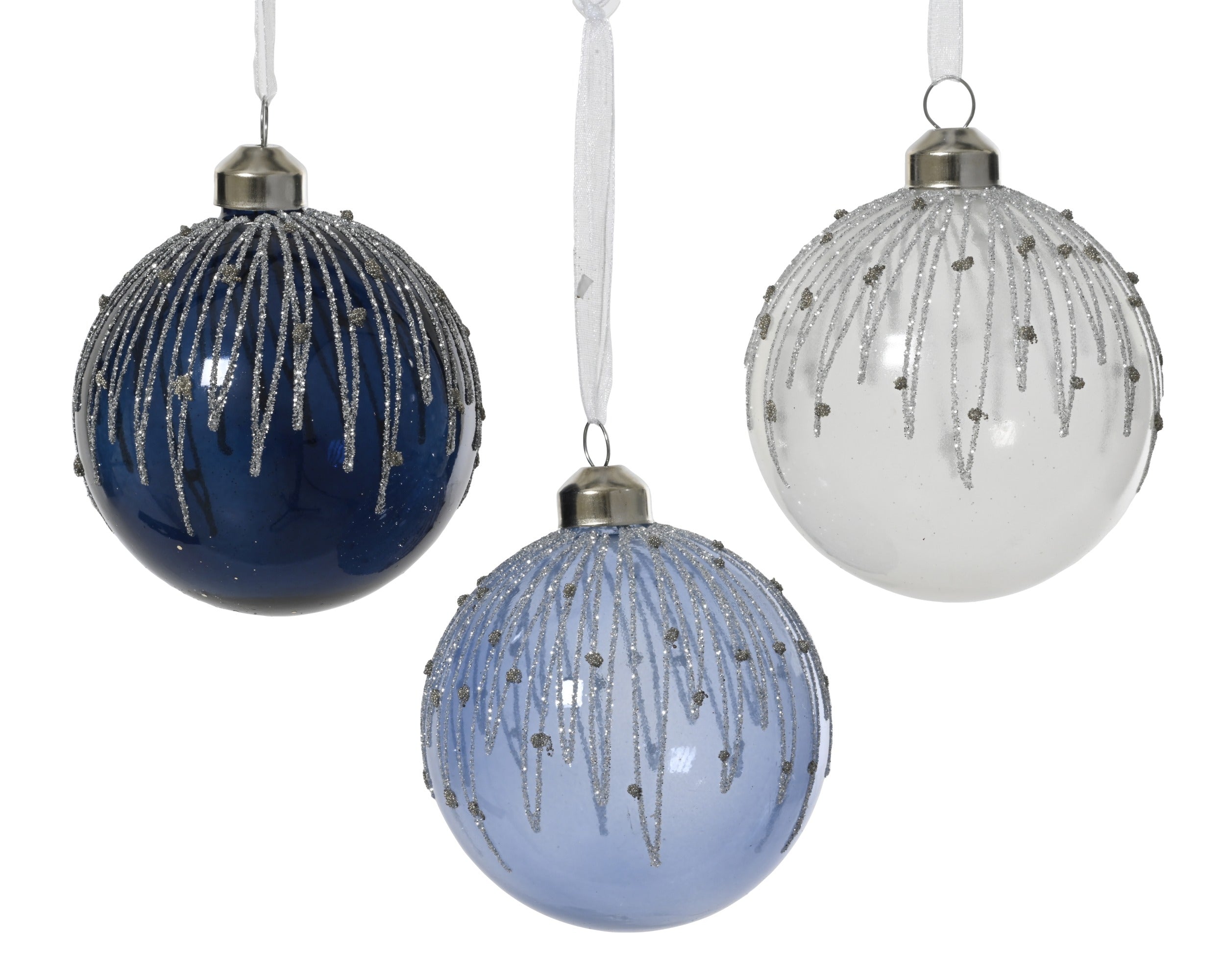 Kerstbal glas glitter parels 8cm - ass. (prijs per stuk)