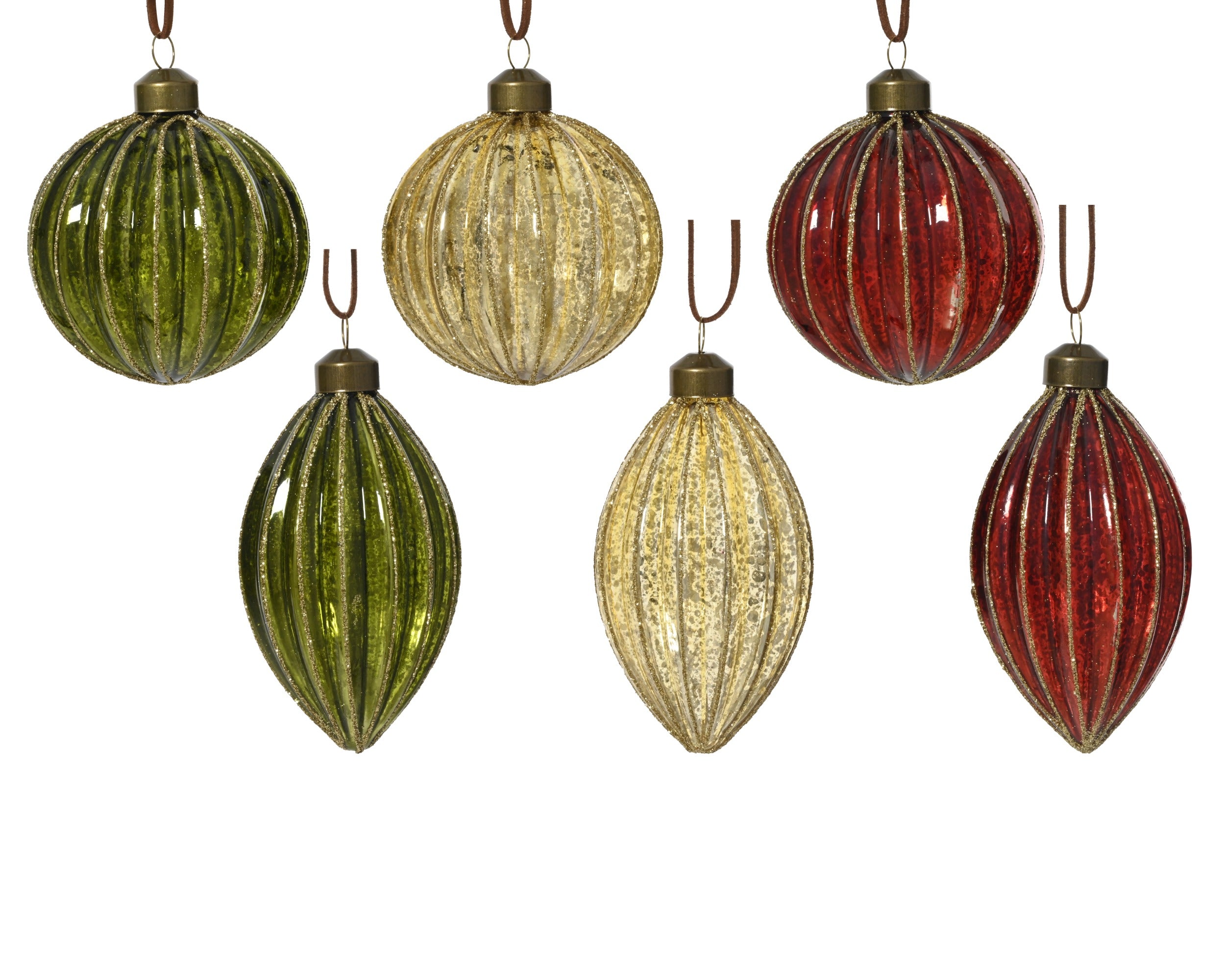 Kerstballen glas glitter lijnen 8cm - ass. (prijs per stuk)