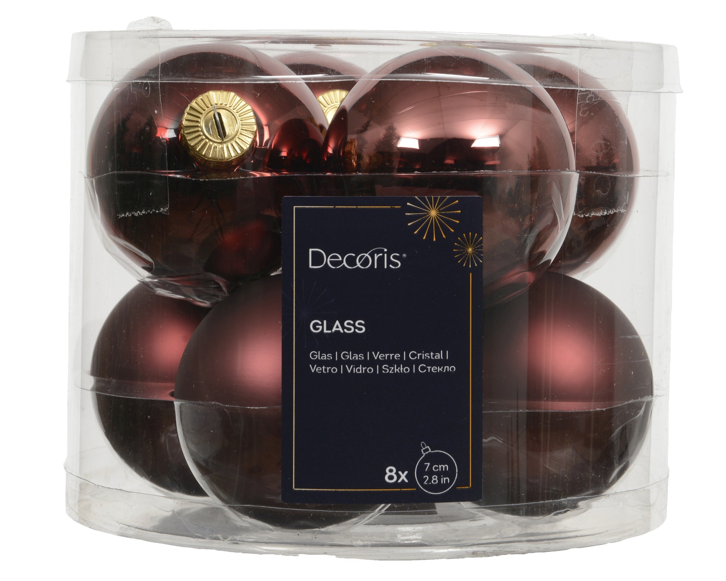 Kerstballen glas glans/mat mix 7cm - maroon 8st.