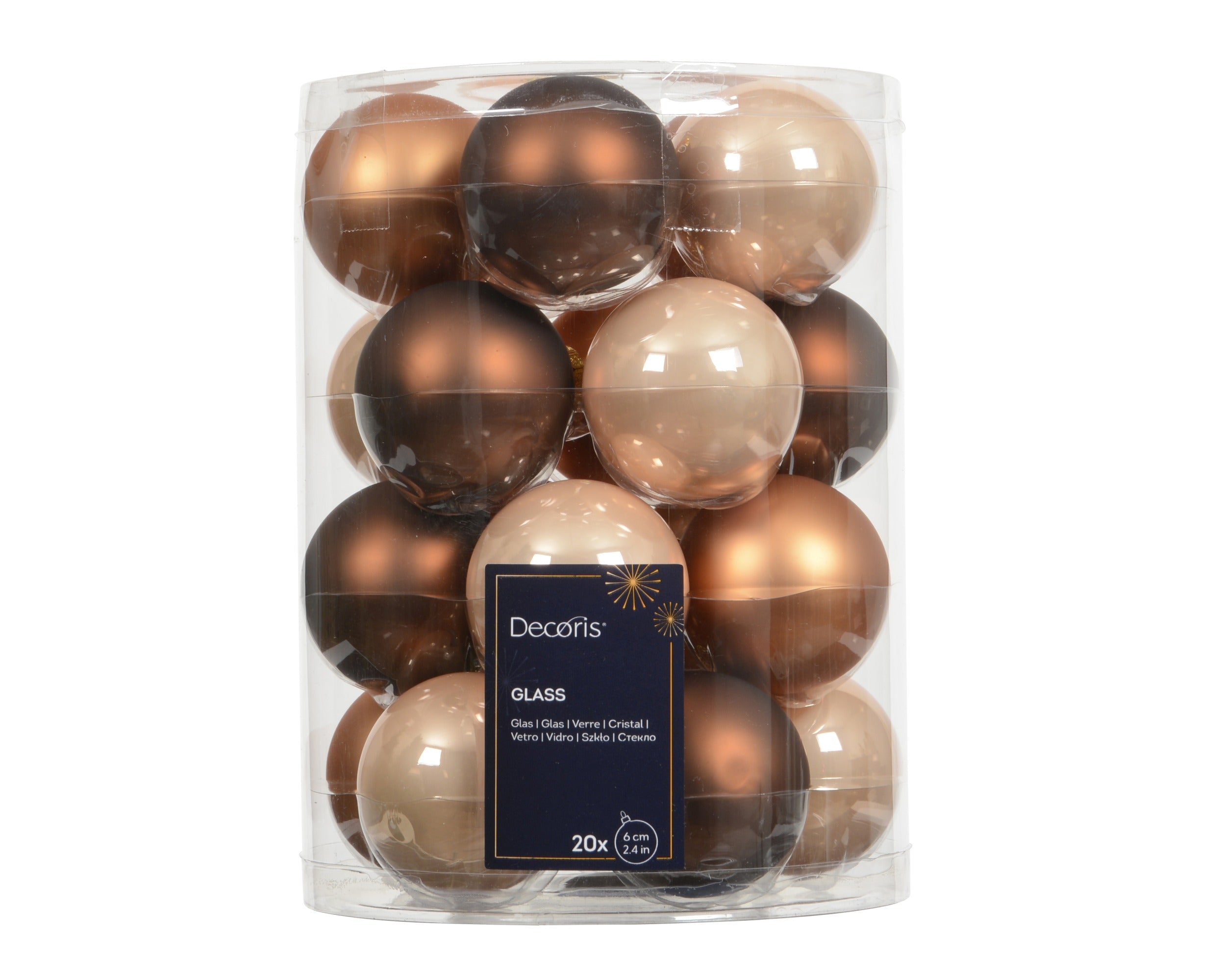 Kerstballen glas glans/mat mix 6cm - bruin 20st.