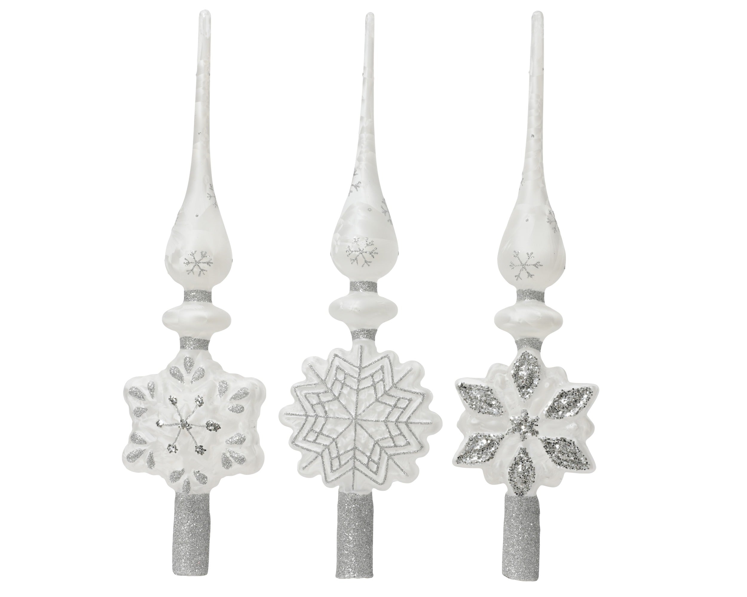 Kerst piek glas sneeuwvlok 35cm - wit - ass. (prijs per stuk)