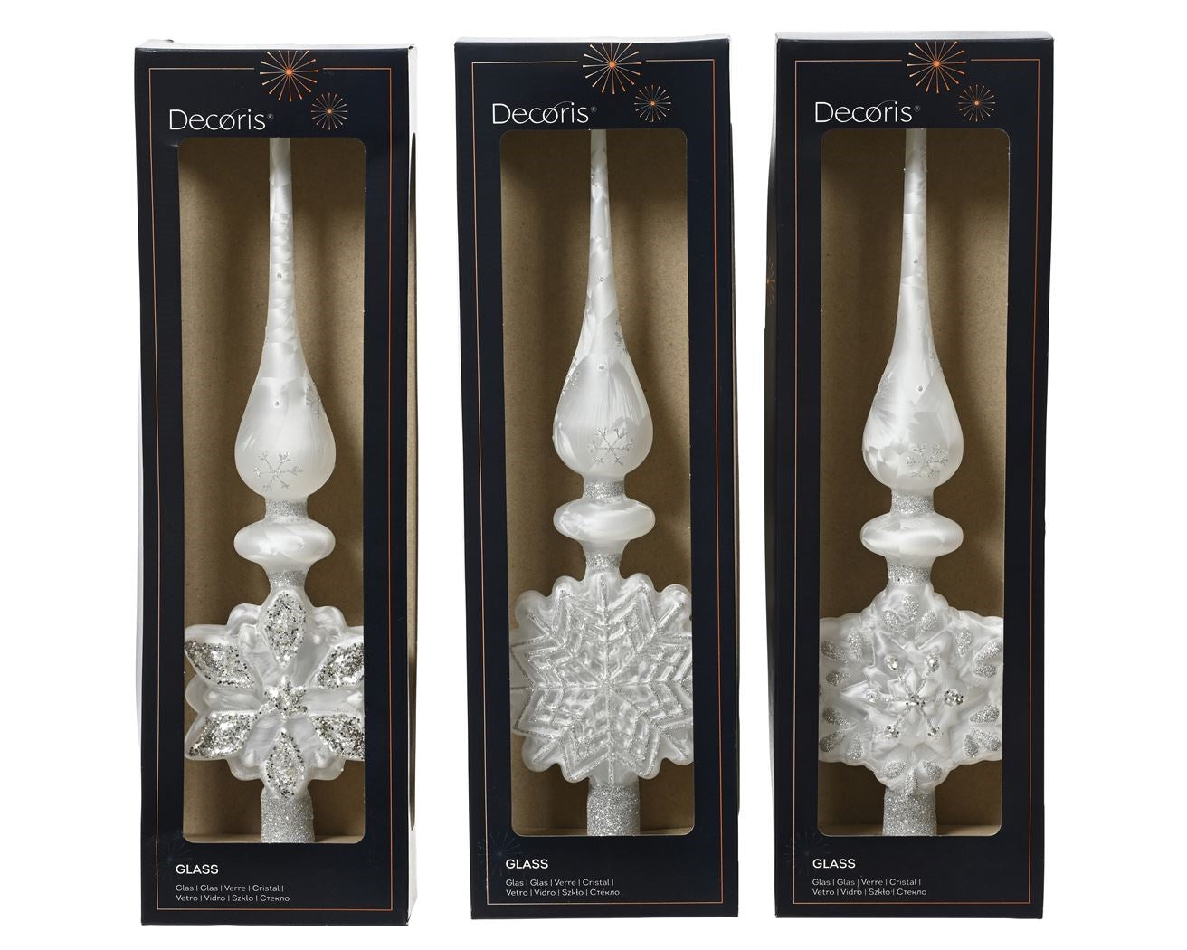 Kerst piek glas sneeuwvlok 35cm - wit - ass. (prijs per stuk)