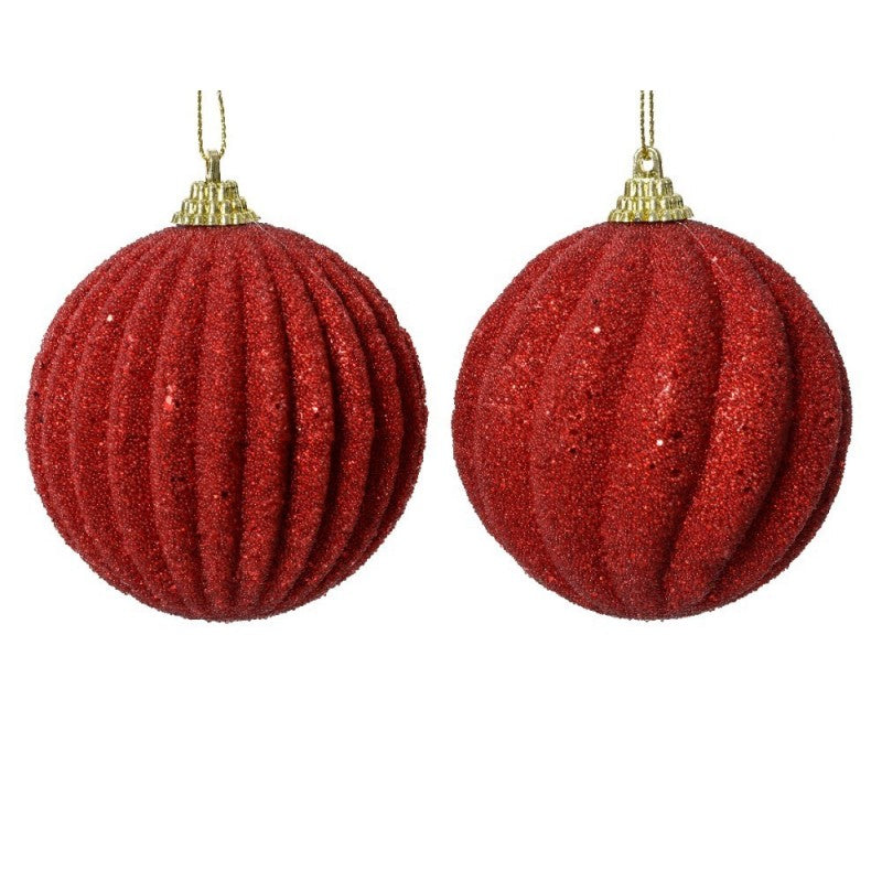 Kerstbal foam glitter parels 8cm - kerstrood