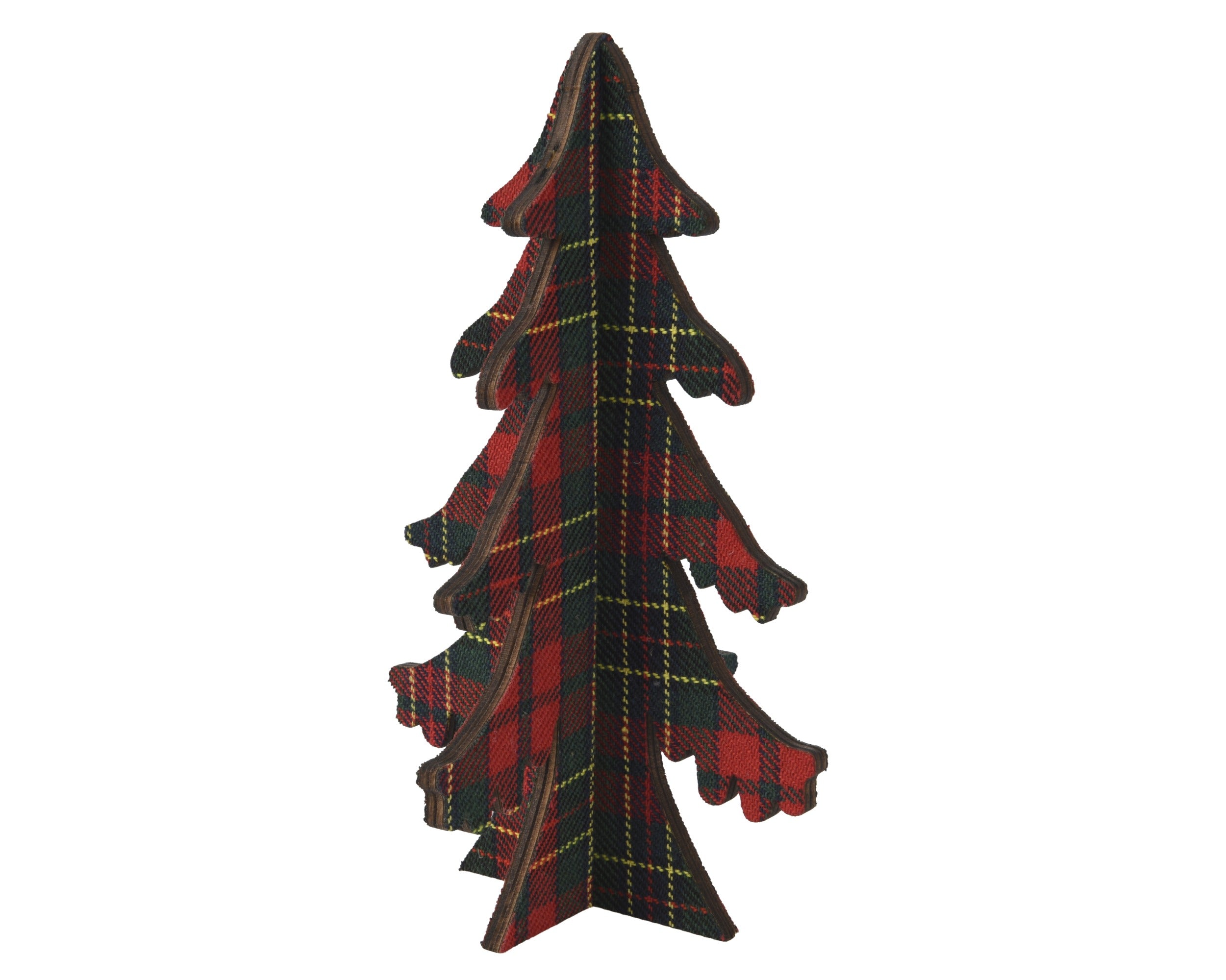 Kerstdeco boom triplex ruit 13x38cm - rood
