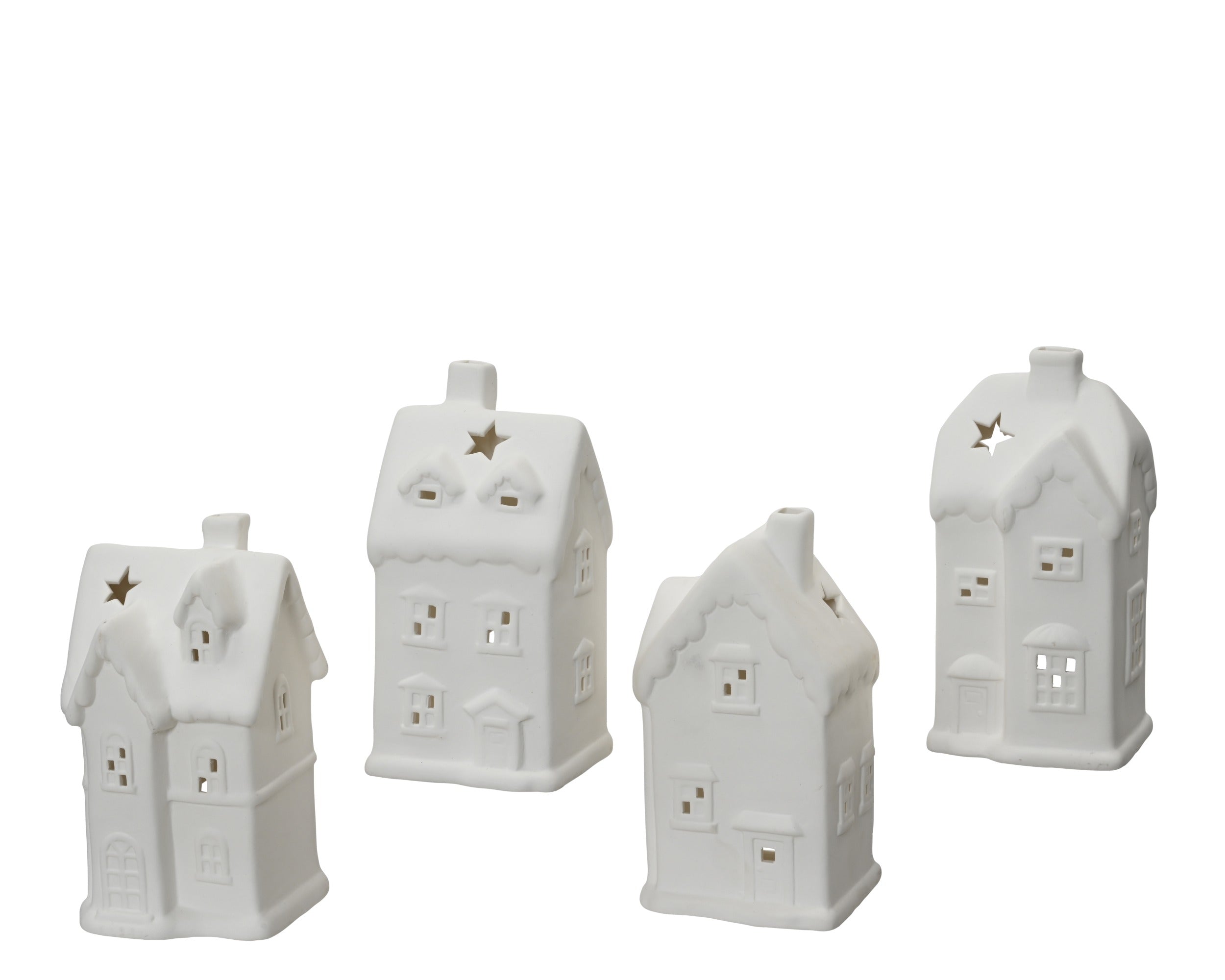 Kerstdeco huis porselein 9.2x8x16.7cm - wit - ass. (prijs per stuk)