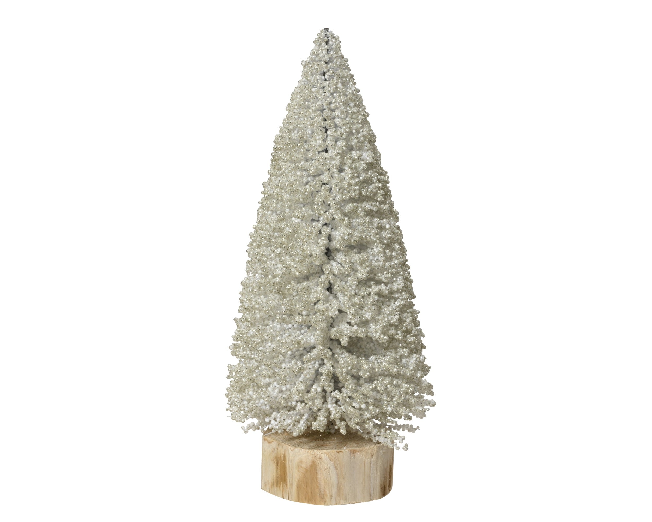 Kerstdeco boom mini brush 12x32cm - wit/parel