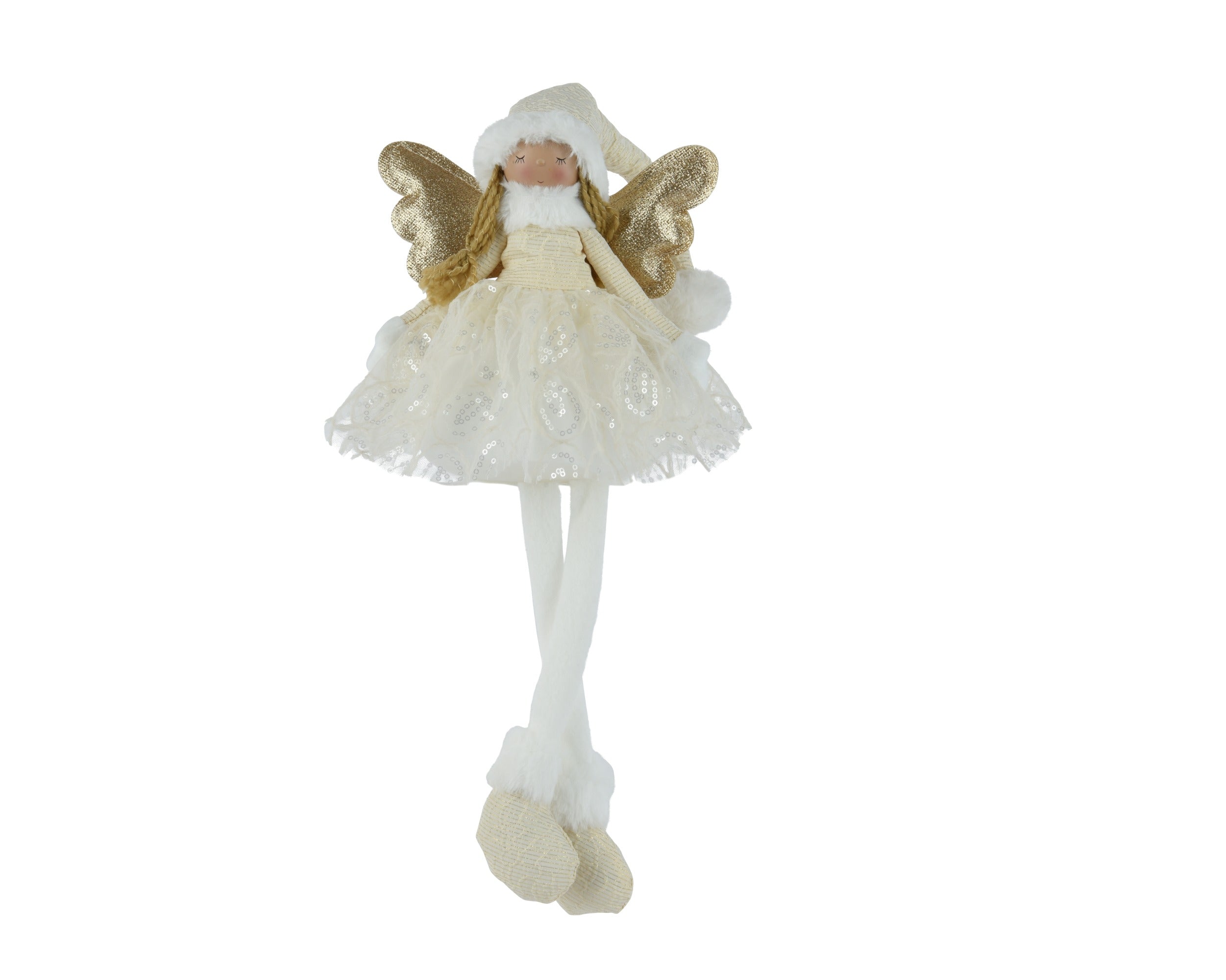Kerstdeco engel polyester 60cm - creme/goud