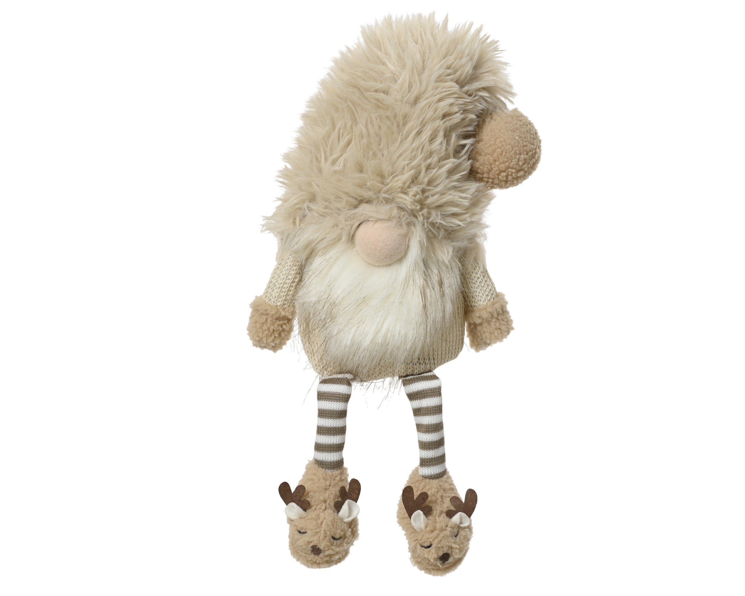 Kerstdeco gnoom zittend 17x48cm - creme
