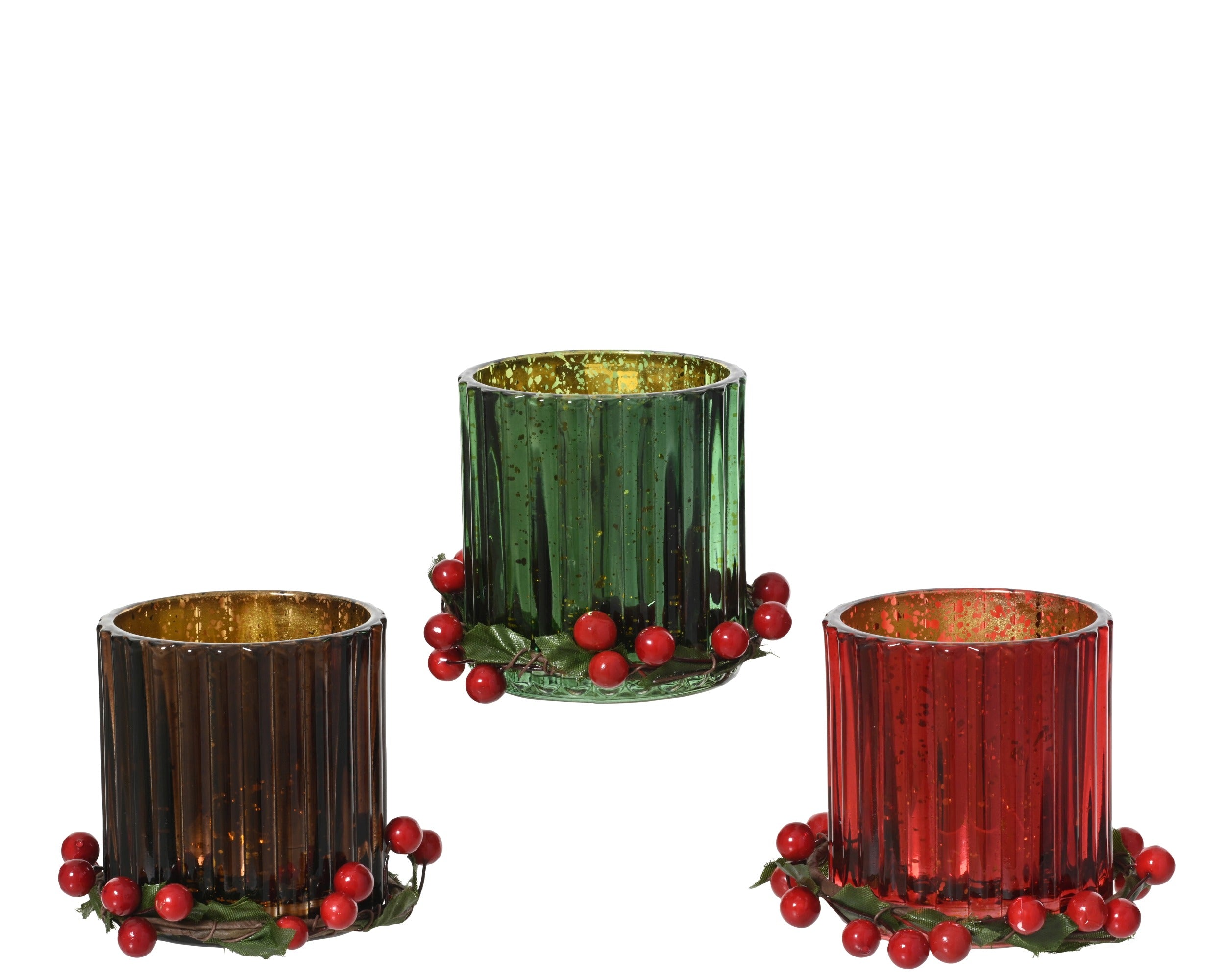 Kerst theelichthouder glas 10x8cm - ass. (prijs per stuk)