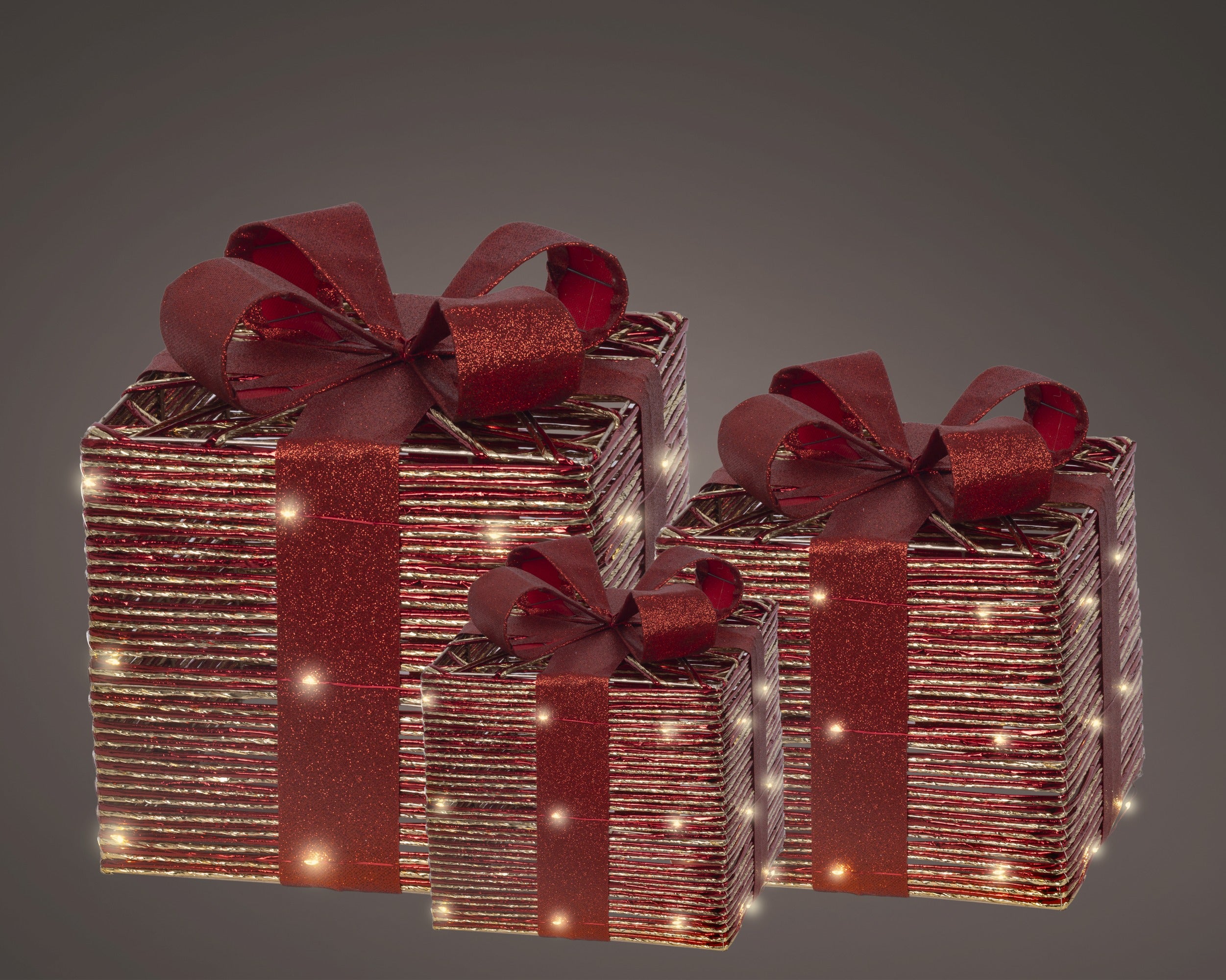 Lumineo micro LED giftbox binnen set/3 25x30cm - rood - warm wit