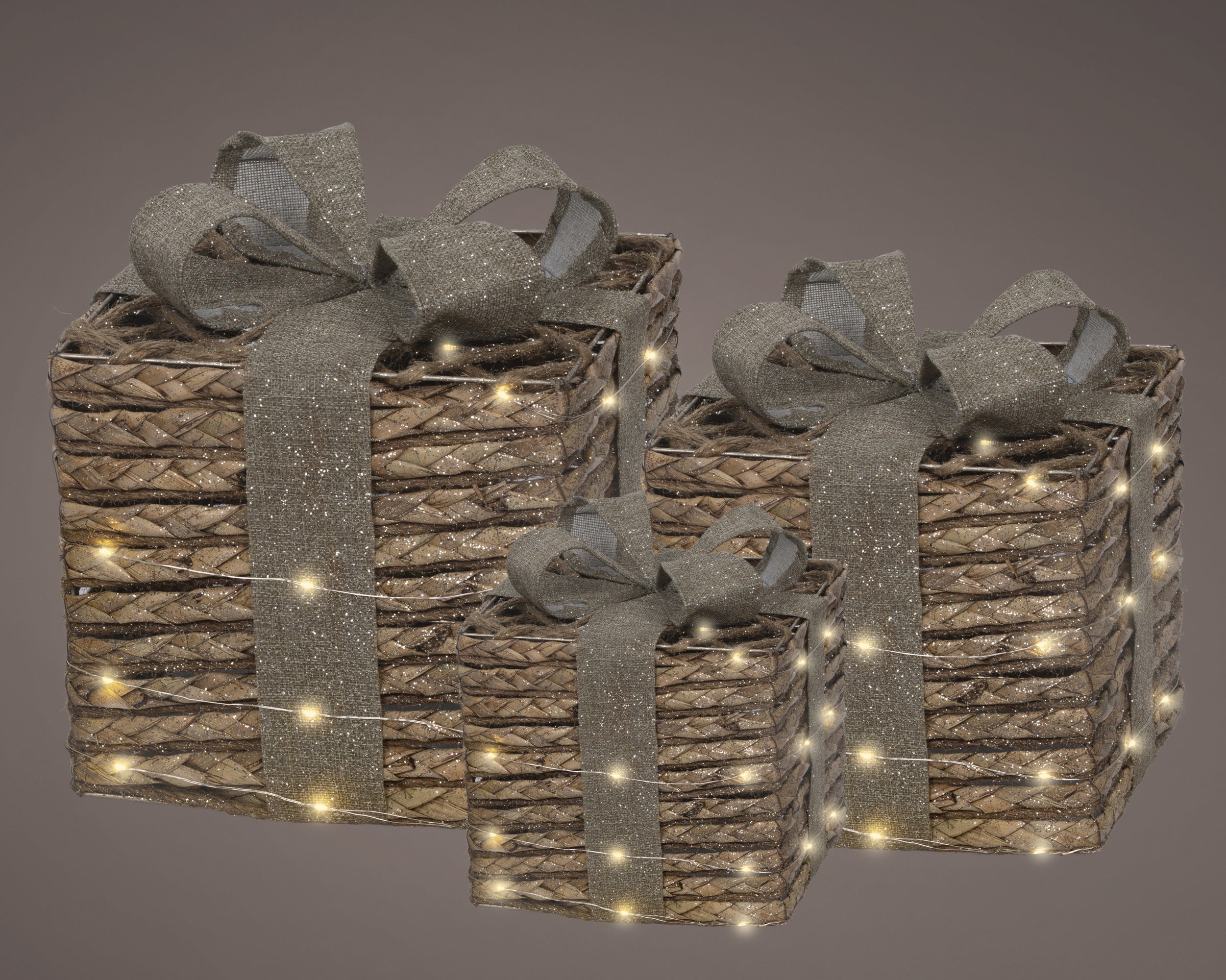 Lumineo micro LED giftbox binnen set/3 25x30cm - bruin - warm wit