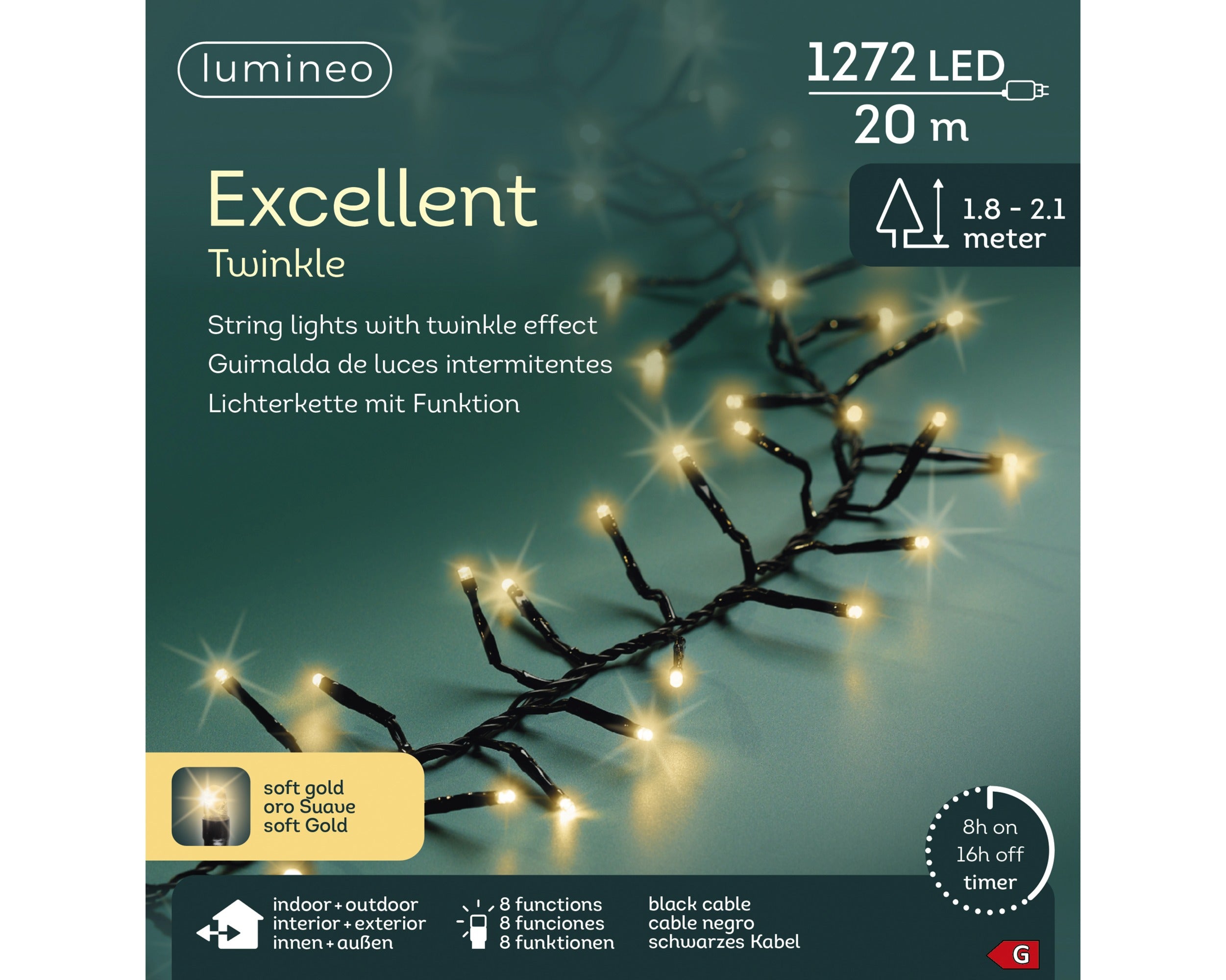 Lumineo LED excellent twinkel 2000cm 1272L - zwart/soft gold - kerstverlichting