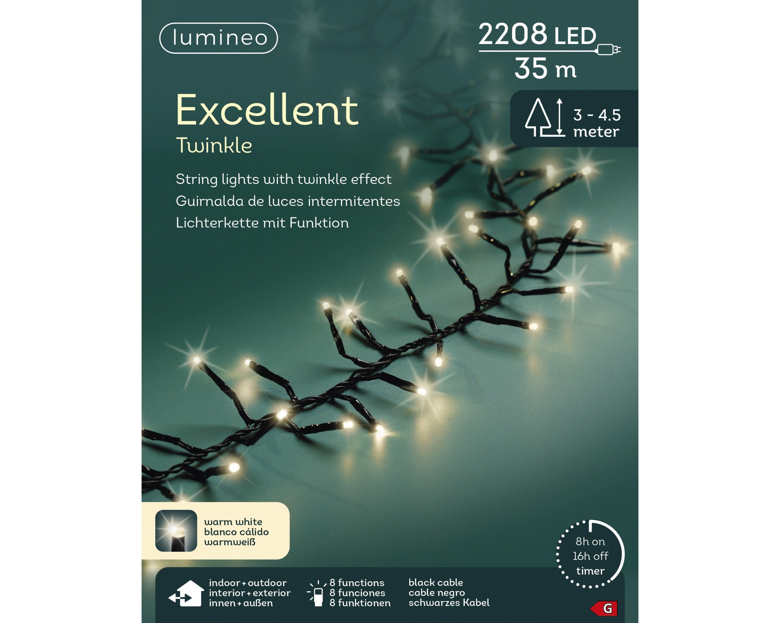 Lumineo LED excellent twinkel 3500cm 2208L - zwart/warm wit - kerstverlichting