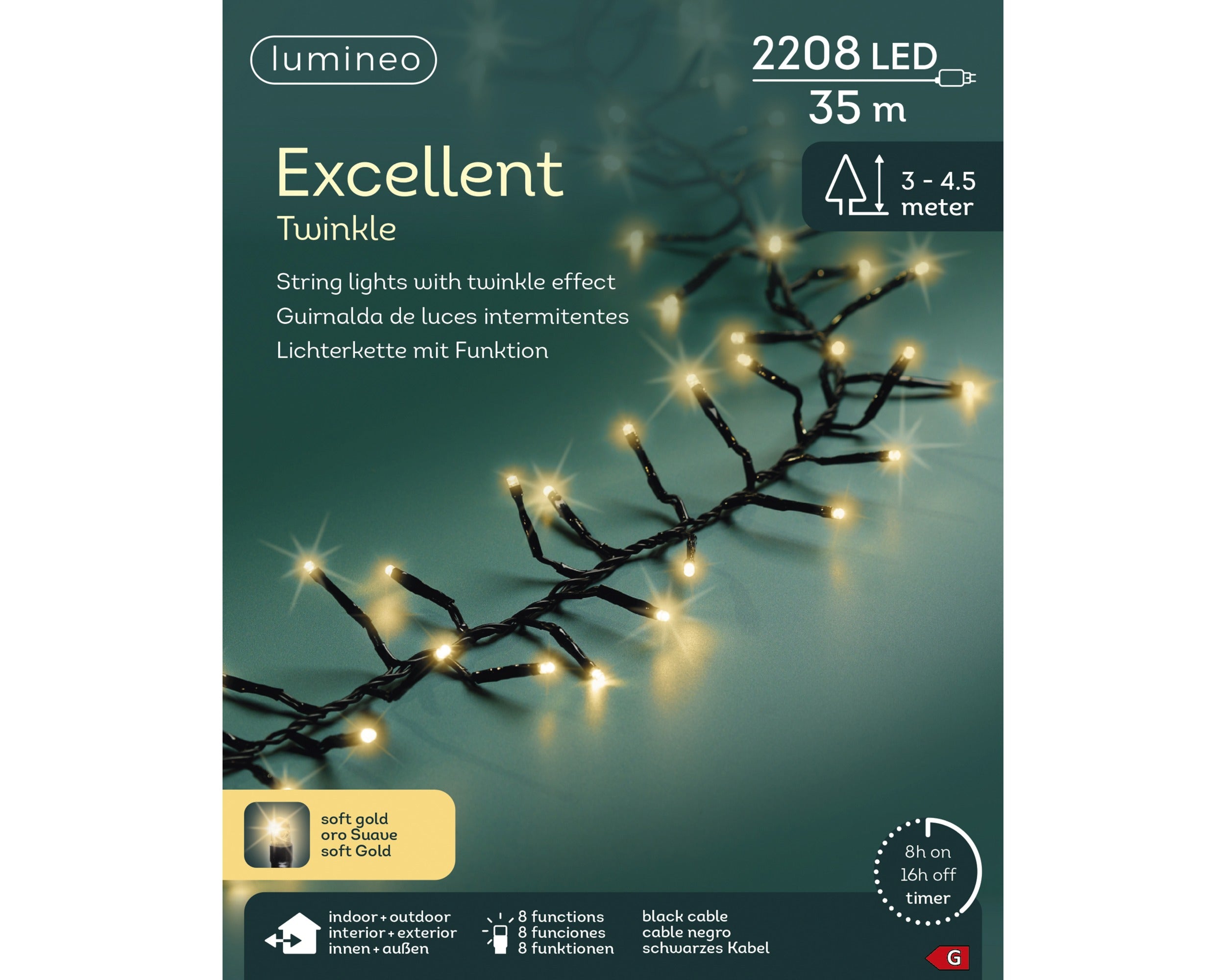 Lumineo LED excellent twinkel 3500cm 2208L - zwart/soft gold - kerstverlichting