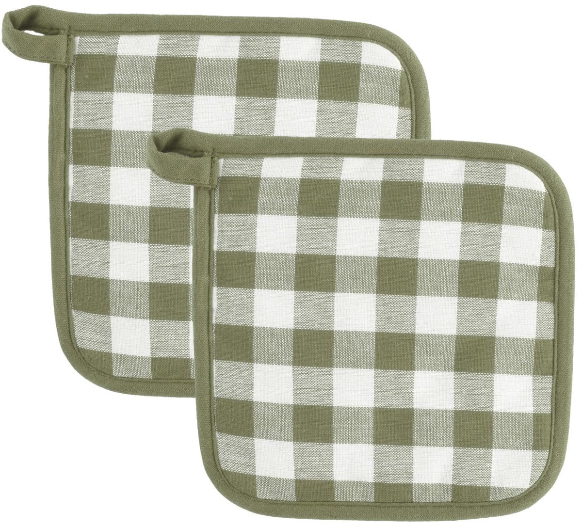 TISECO Gingham pannenlappen 2st.- 20x20cm - olijfgroen
