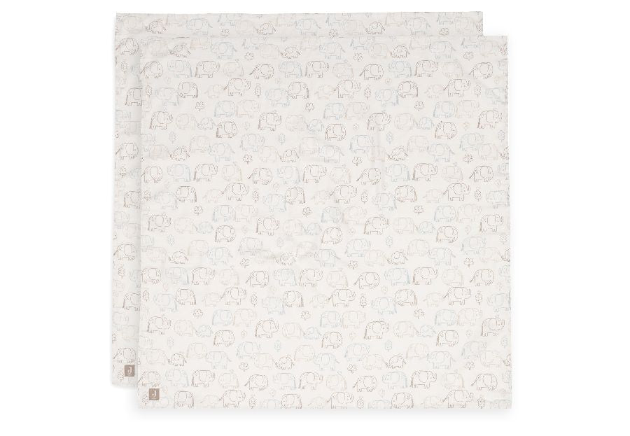 JOLLEIN Hydrofiele doek L 115x115cm - Elephant Tales - 2st