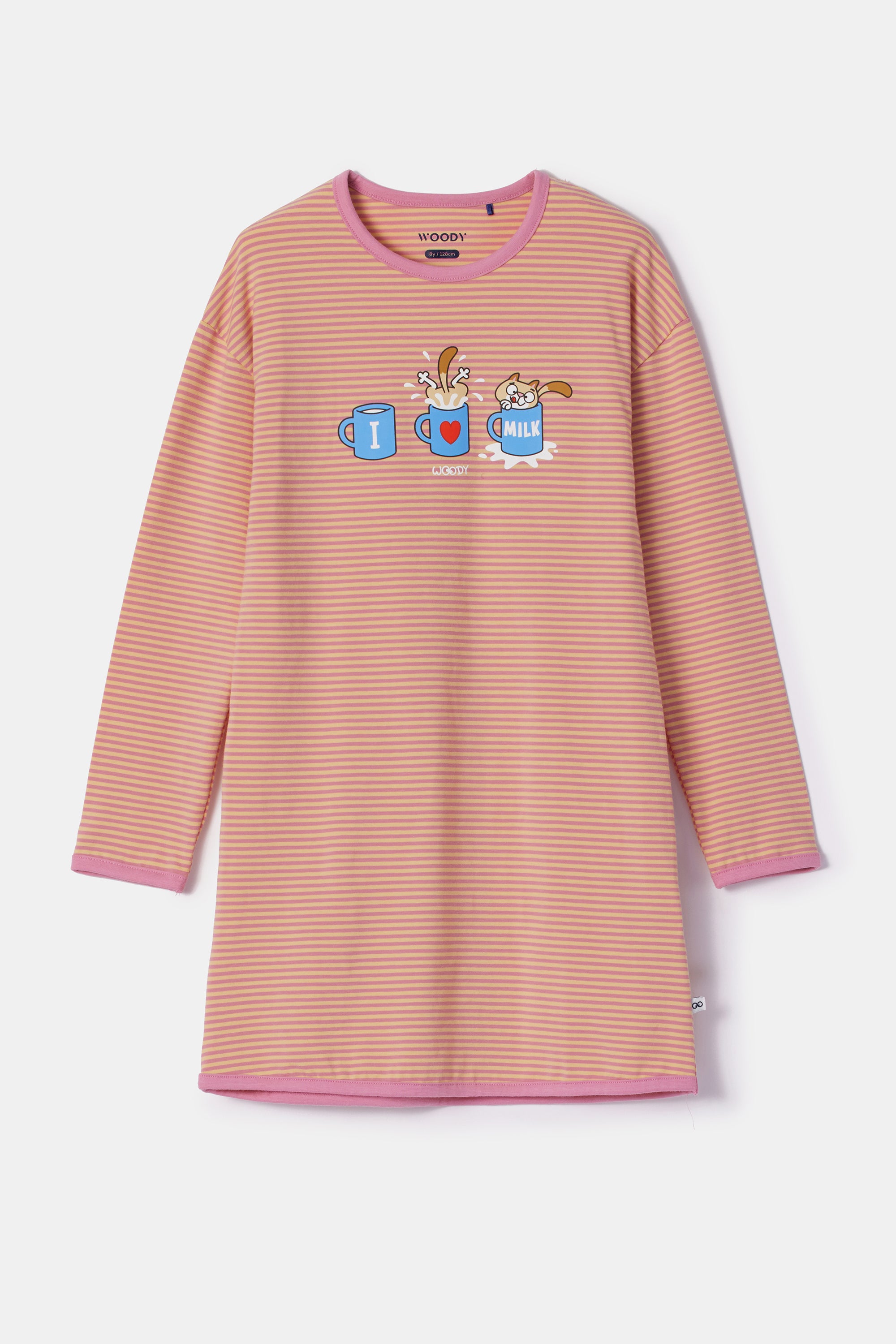 WOODY  Meisjes slaapkleedje - roze/ gele streep - 12Y