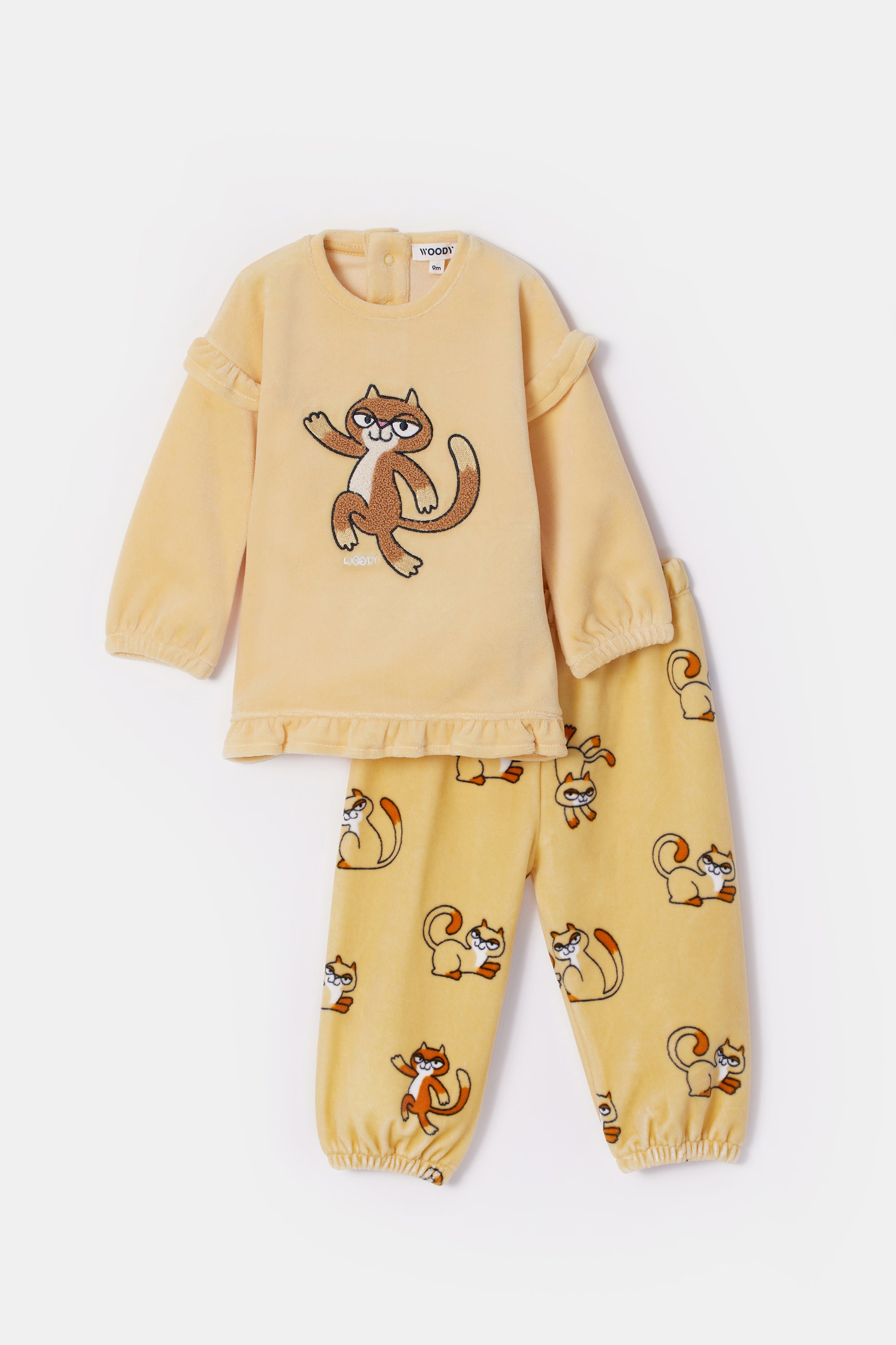 WOODY Meisjes pyjama - lichtgeel - 12m