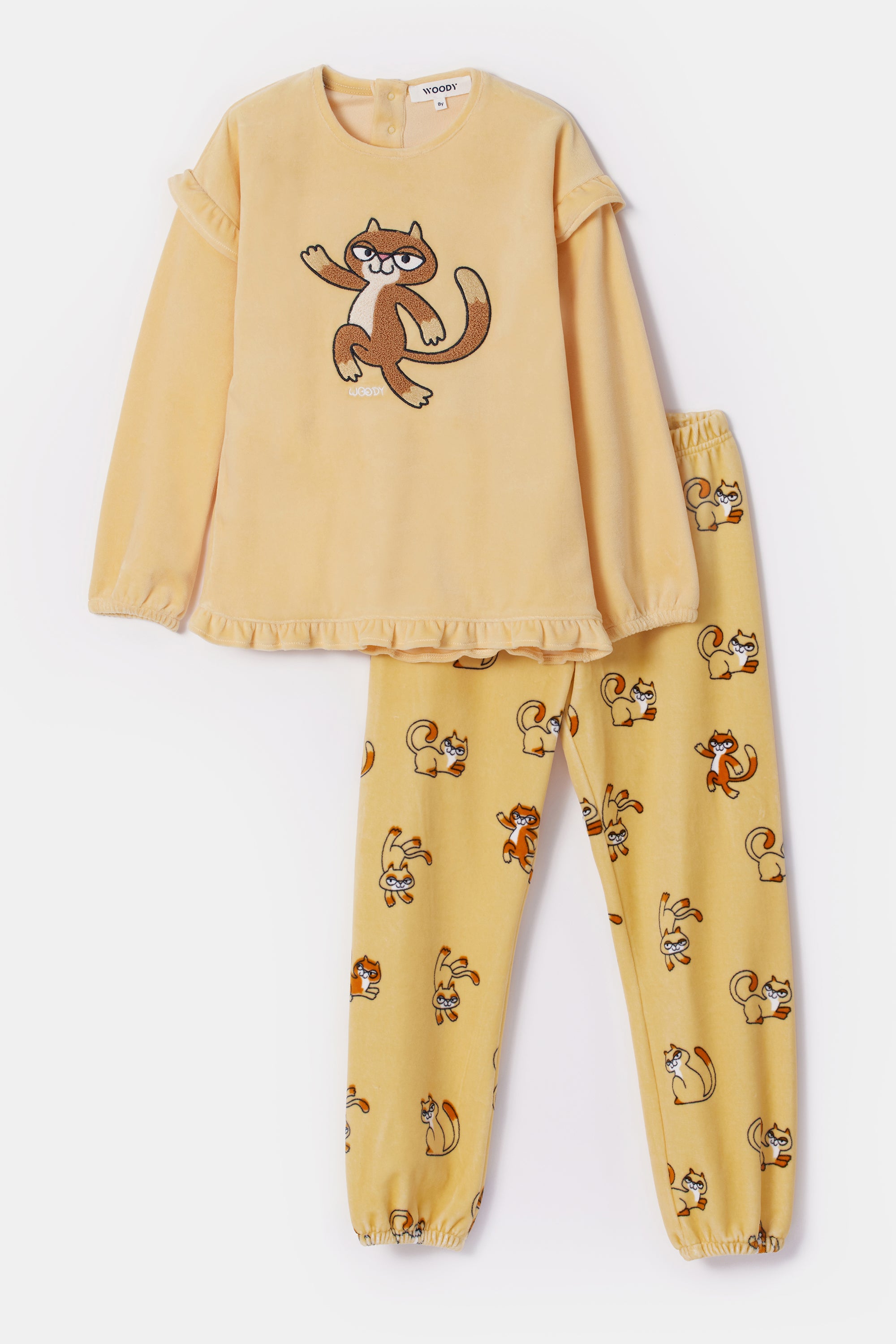 WOODY Meisjes pyjama - lichtgeel - 8Y