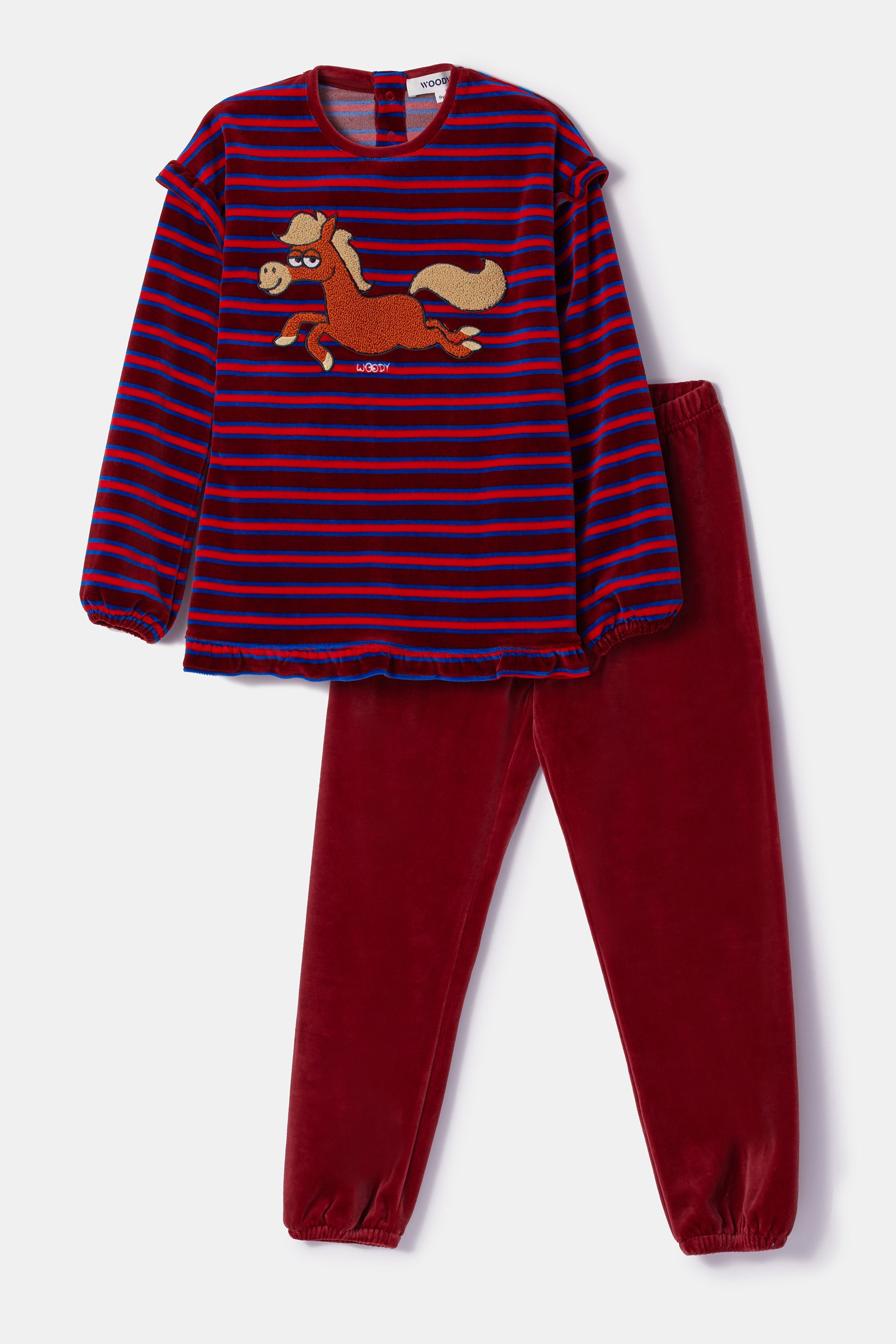 WOODY Meisjes pyjama - rode streep - 4Y